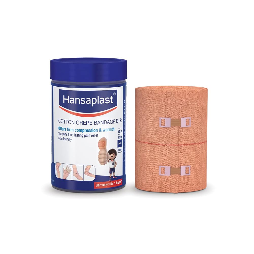 Hansaplast Soft Cotton Crepe Bandage For Pain Relief | 8CM X 4MTR, Skin-Friendly | Crepe Bandage For Hands, Legs And Ankle Support | Provides Warmth And Firm Support To The Affected Area
