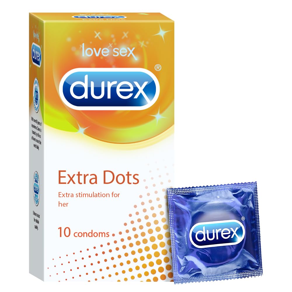 Durex Extra Dotted Condoms for Men | Textured Dotted Lubricated Condoms For enhanced sensations | 10 Count