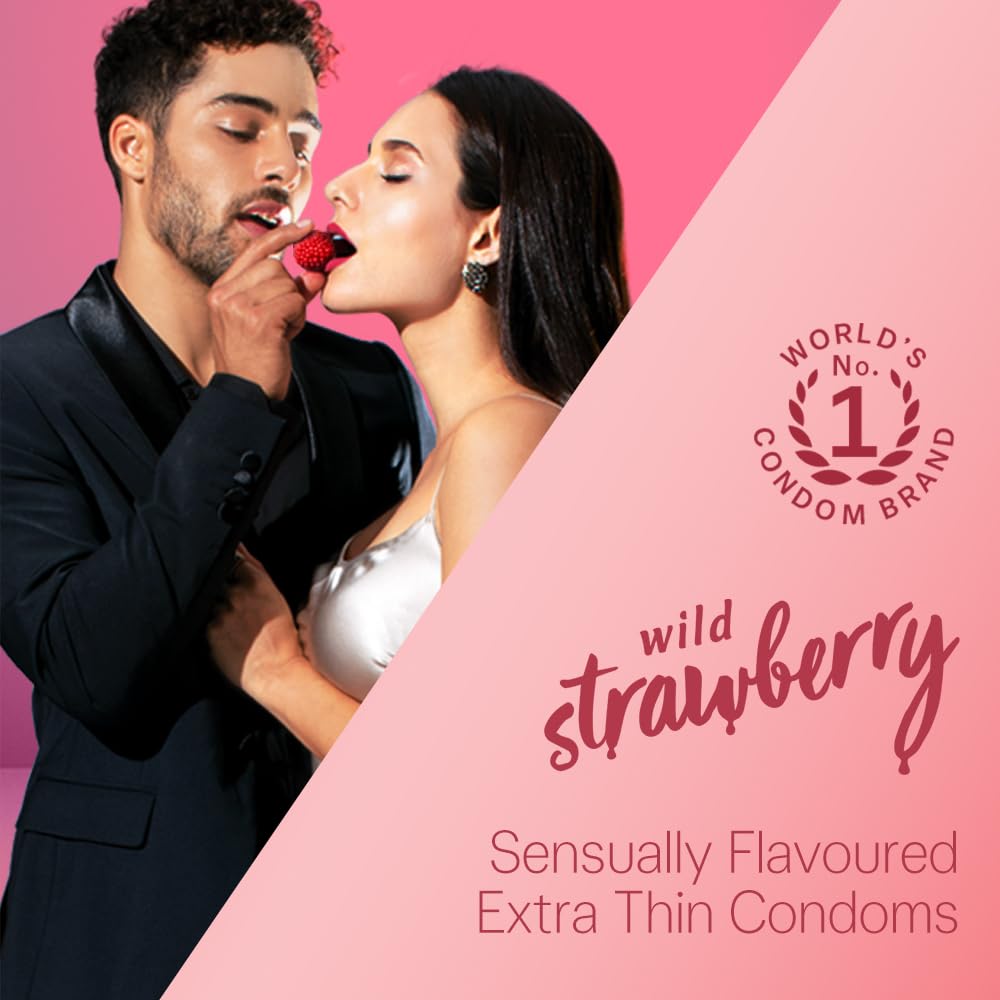Durex Extra Thin Wild Strawberry Flavored Condoms for Men, 10 Count – view 2