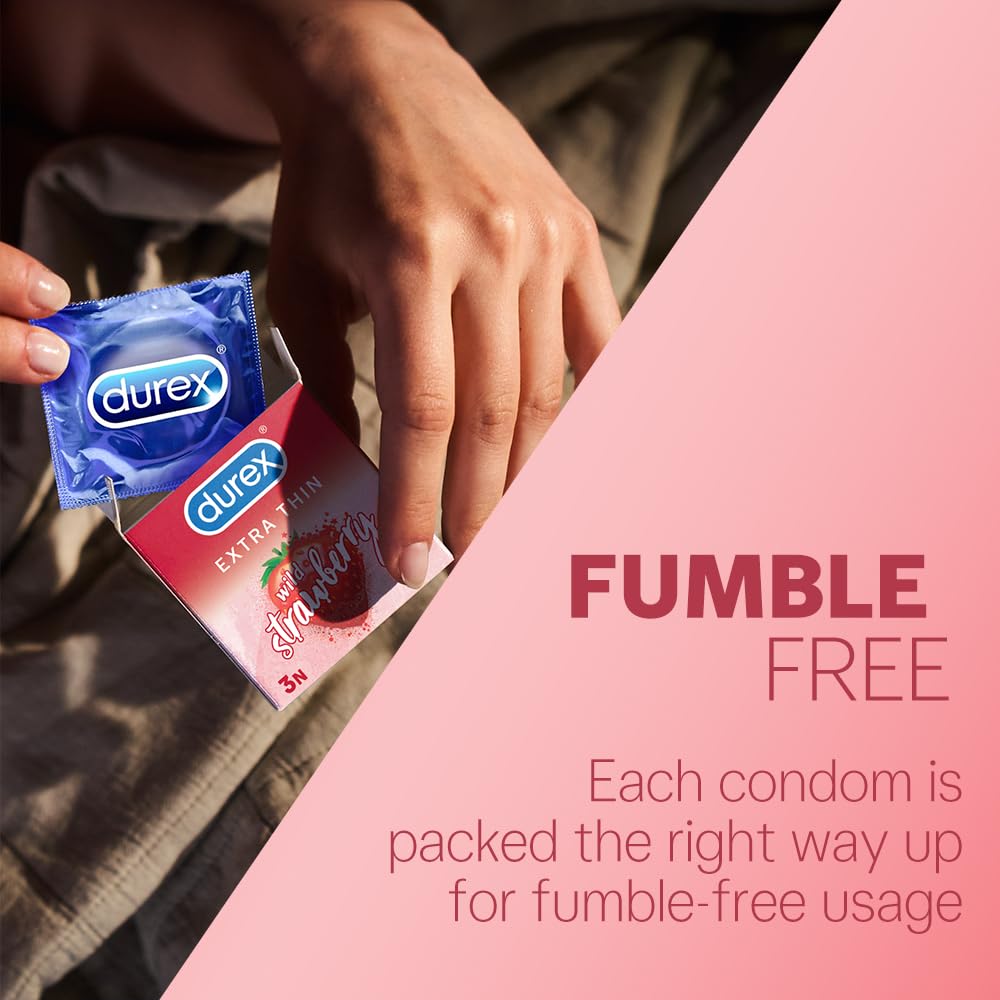 Durex Extra Thin Wild Strawberry Flavored Condoms for Men, 10 Count – view 7