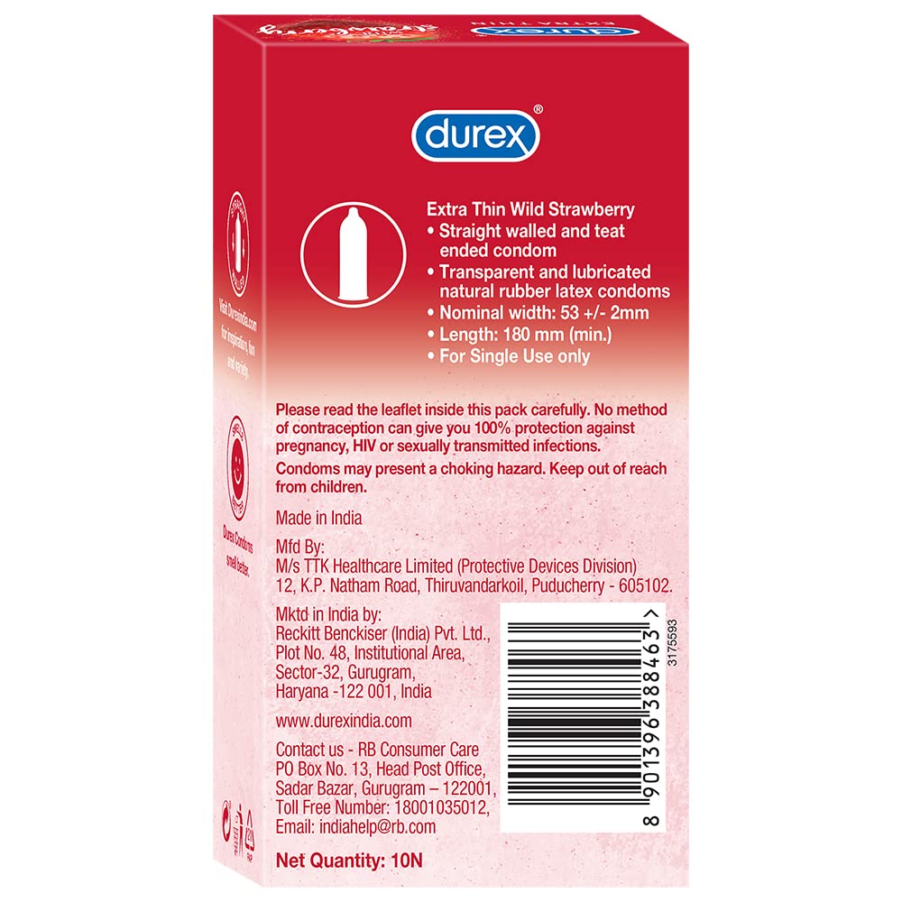 Durex Extra Thin Wild Strawberry Flavored Condoms for Men, 10 Count – view 11