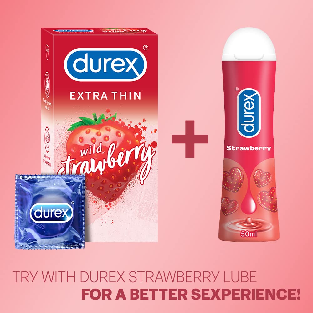 Durex Extra Thin Wild Strawberry Flavored Condoms for Men, 10 Count – view 9