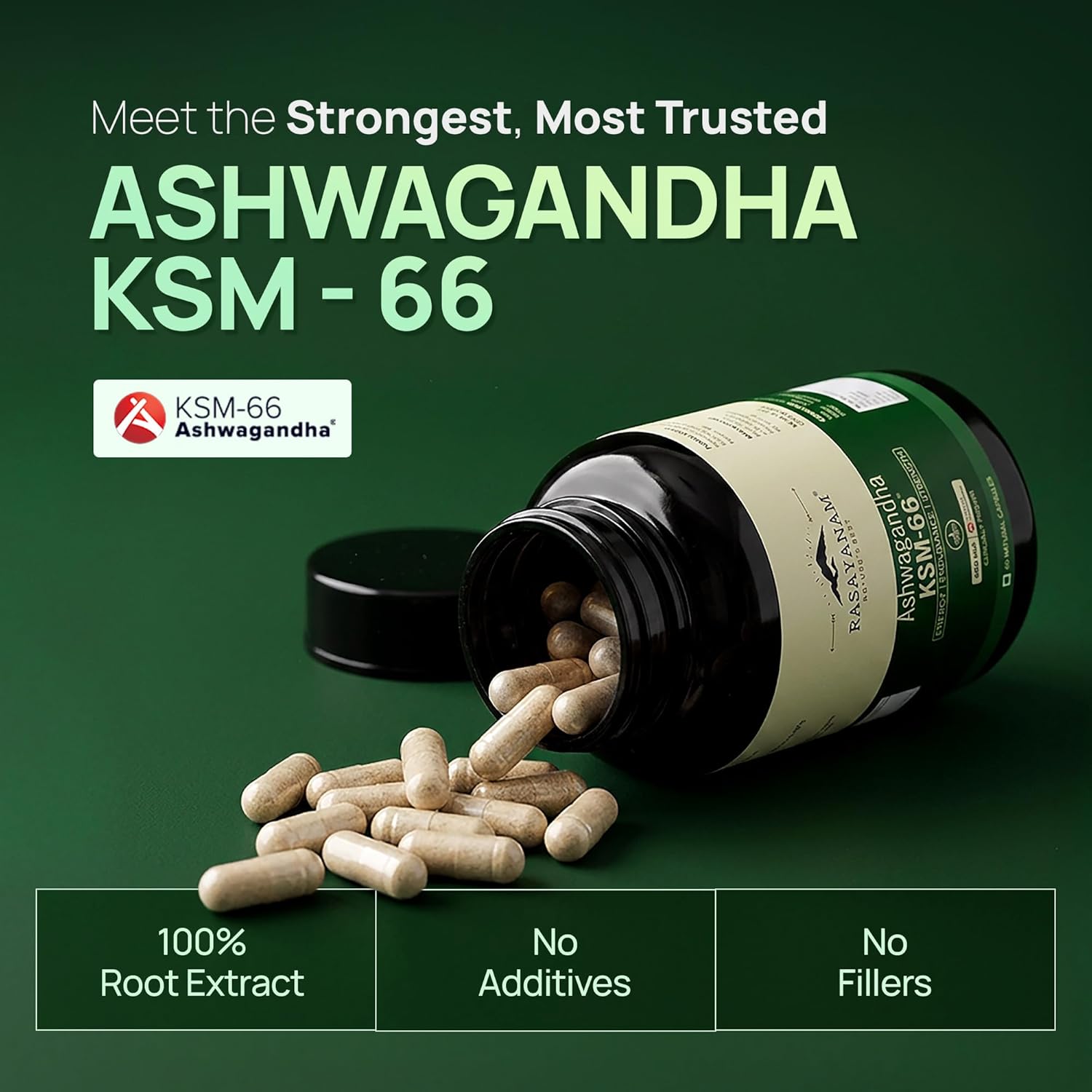 Rasayanam Ashwagandha KSM-66 Capsules, 60 Count – view 5