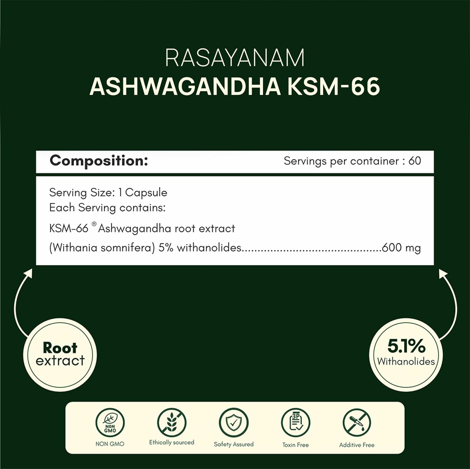 Rasayanam Ashwagandha KSM-66 Capsules, 60 Count – view 10