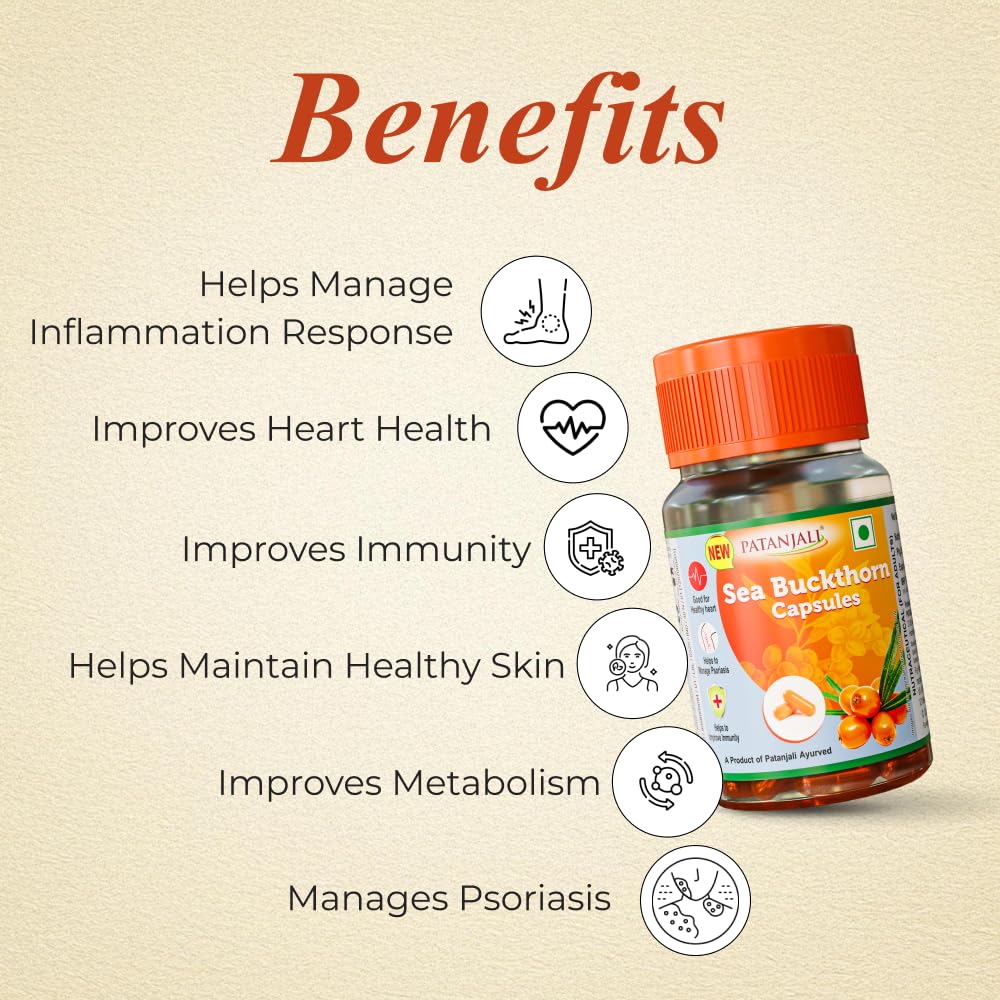 Patanjali Sea Buckthorn Fruit Berry Oil 500mg Capsules, 30 Count – view 3