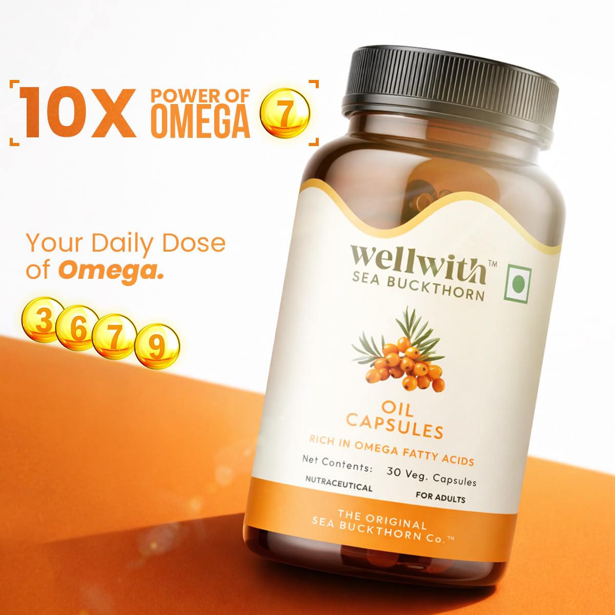 Wellwith Sea Buckthorn Berry Oil Vegan Omega 7 500mg, 30 Veg HPMC Capsules – view 6