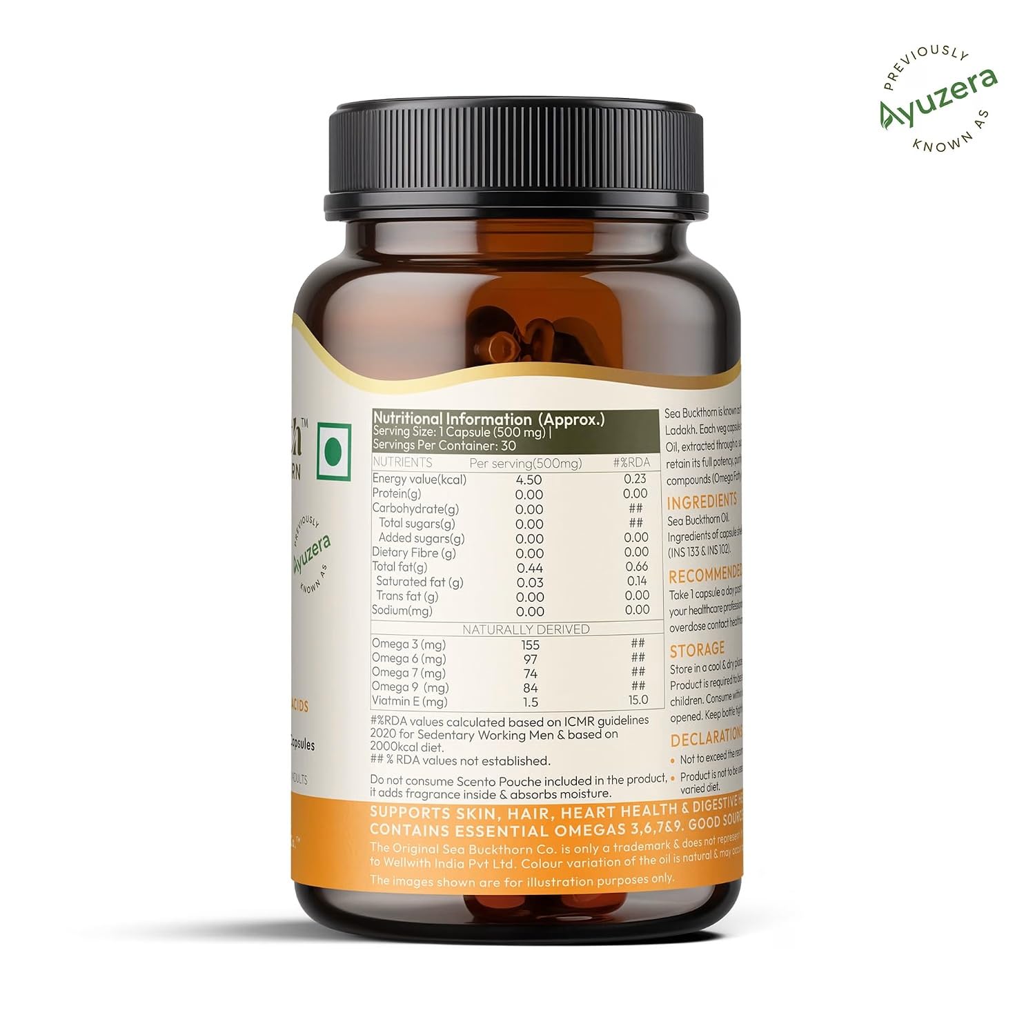 Wellwith Sea Buckthorn Berry Oil Vegan Omega 7 500mg, 30 Veg HPMC Capsules – view 10