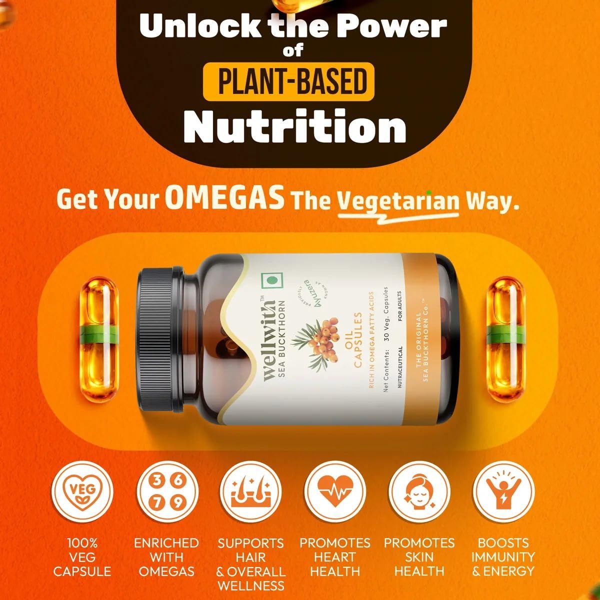 Wellwith Sea Buckthorn Berry Oil Vegan Omega 7 500mg, 30 Veg HPMC Capsules – view 9