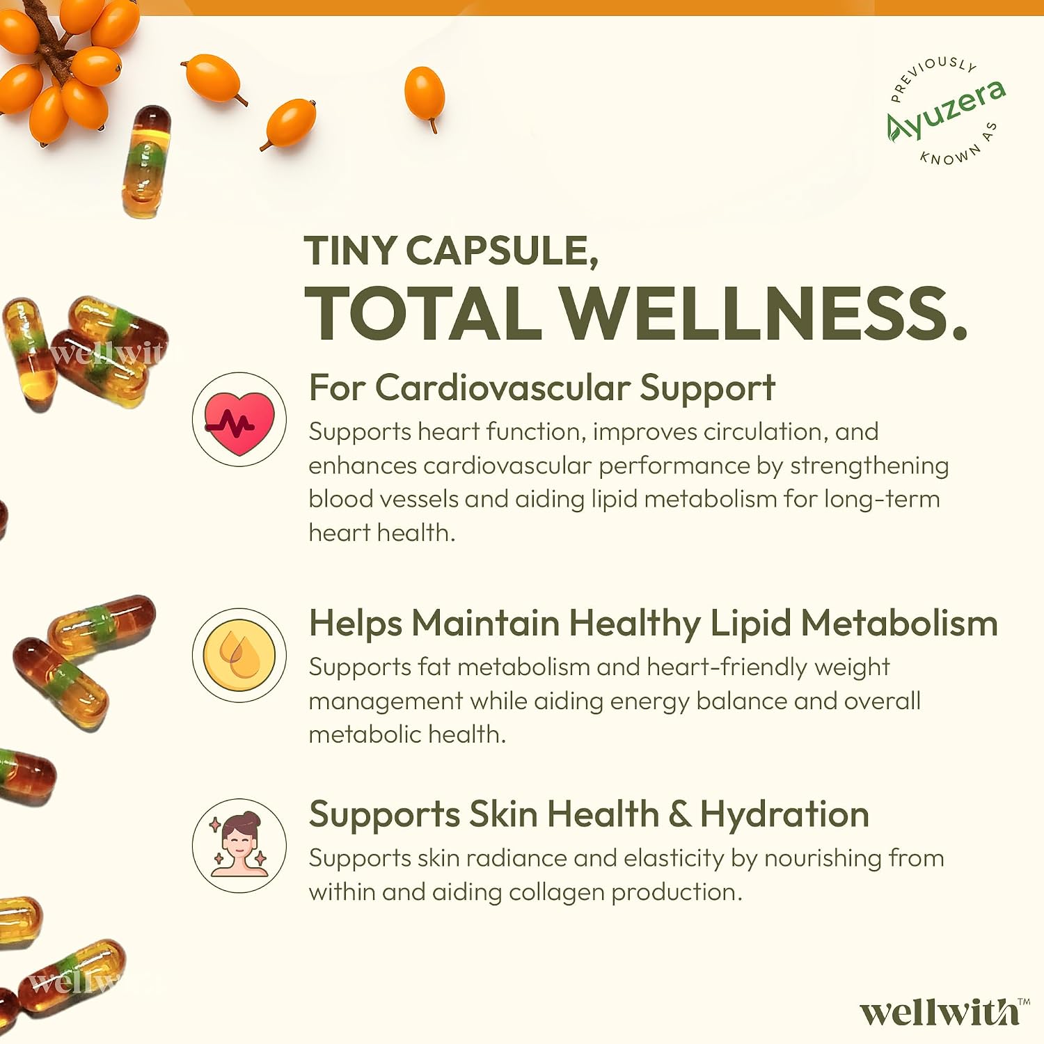 Wellwith Sea Buckthorn Berry Oil Vegan Omega 7 500mg, 30 Veg HPMC Capsules – view 4