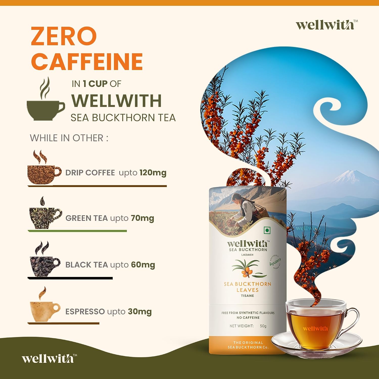 Wellwith Sea Buckthorn Raw Leaves Tea, 50g – view 3