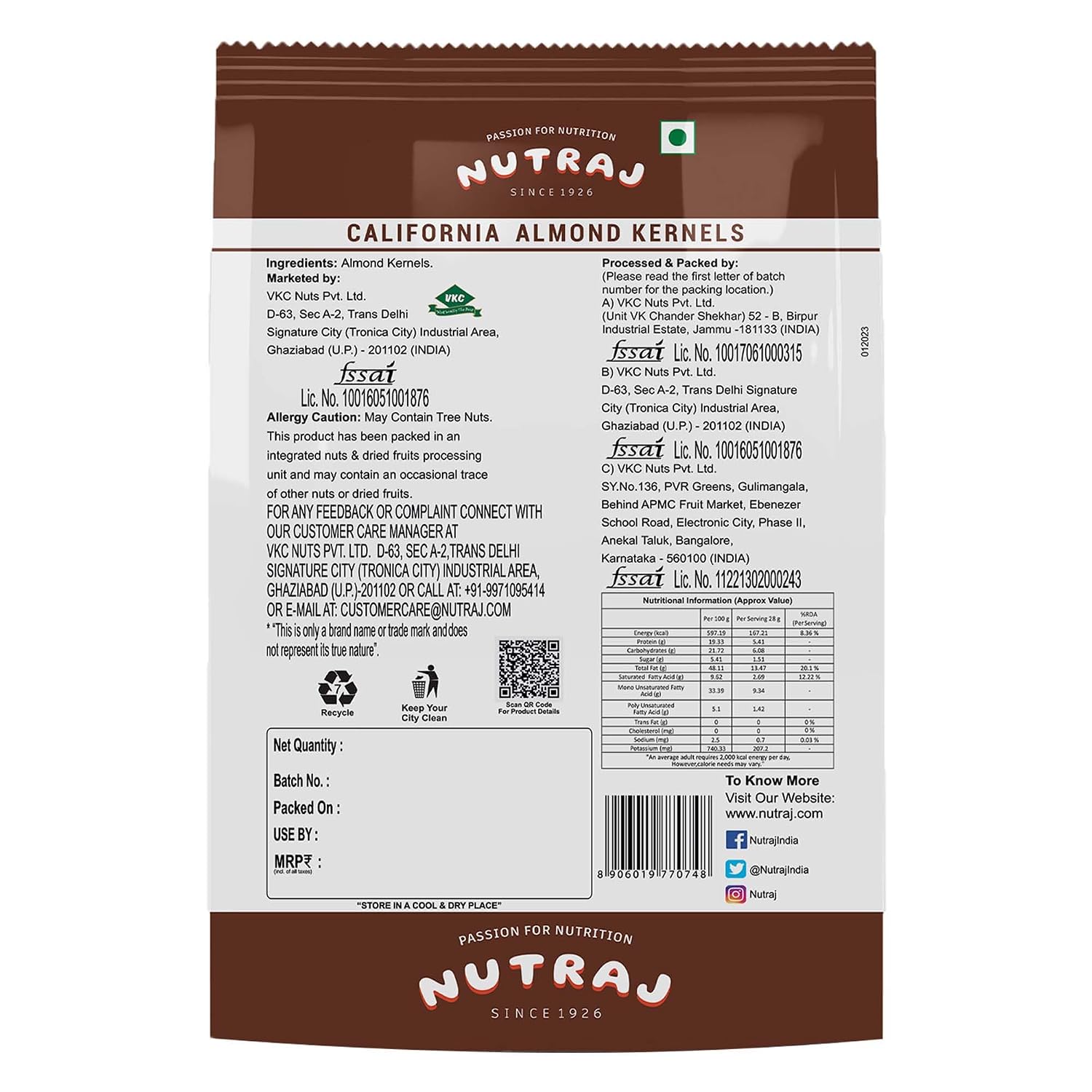 Nutraj California Almond Kernels 1kg Pouch – view 3