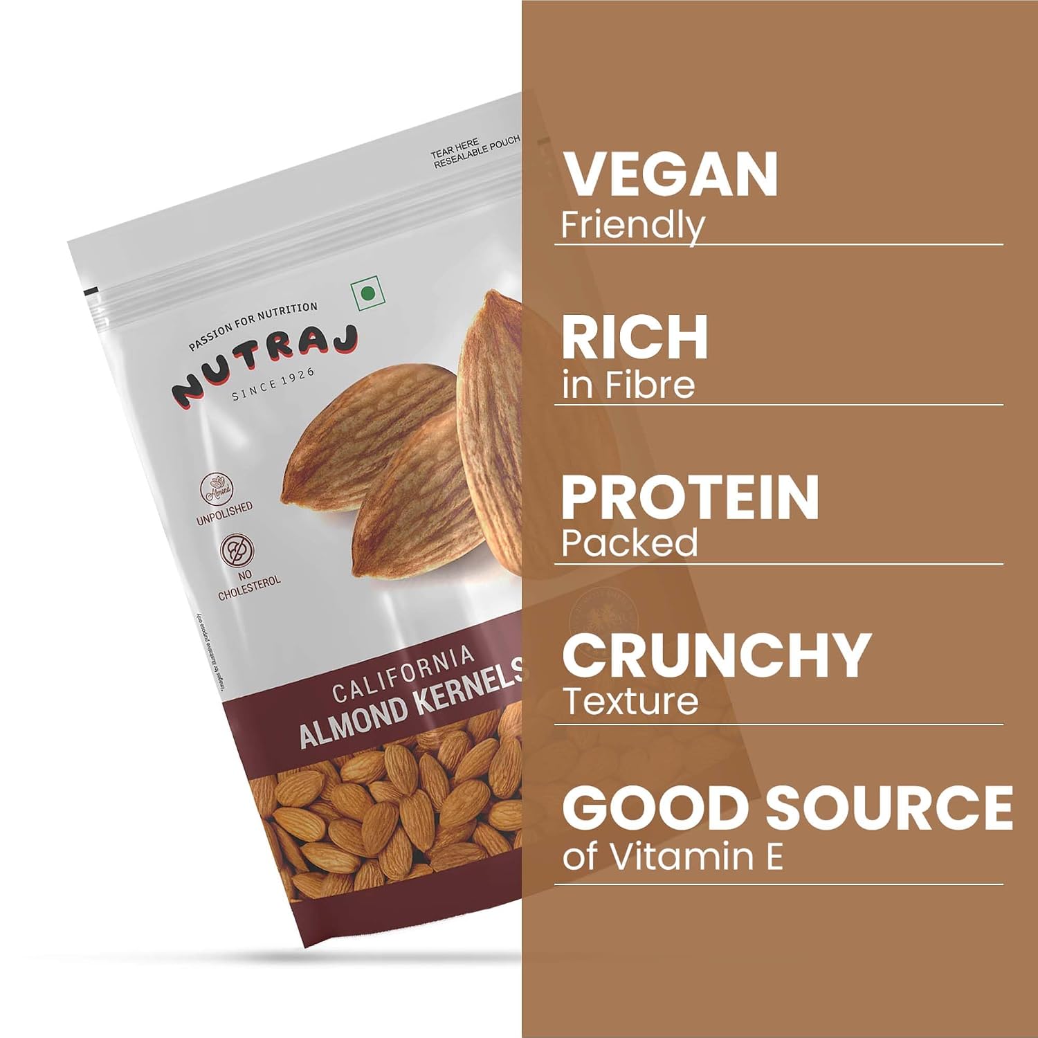 Nutraj Raw California Almonds 250g Pouch – view 3