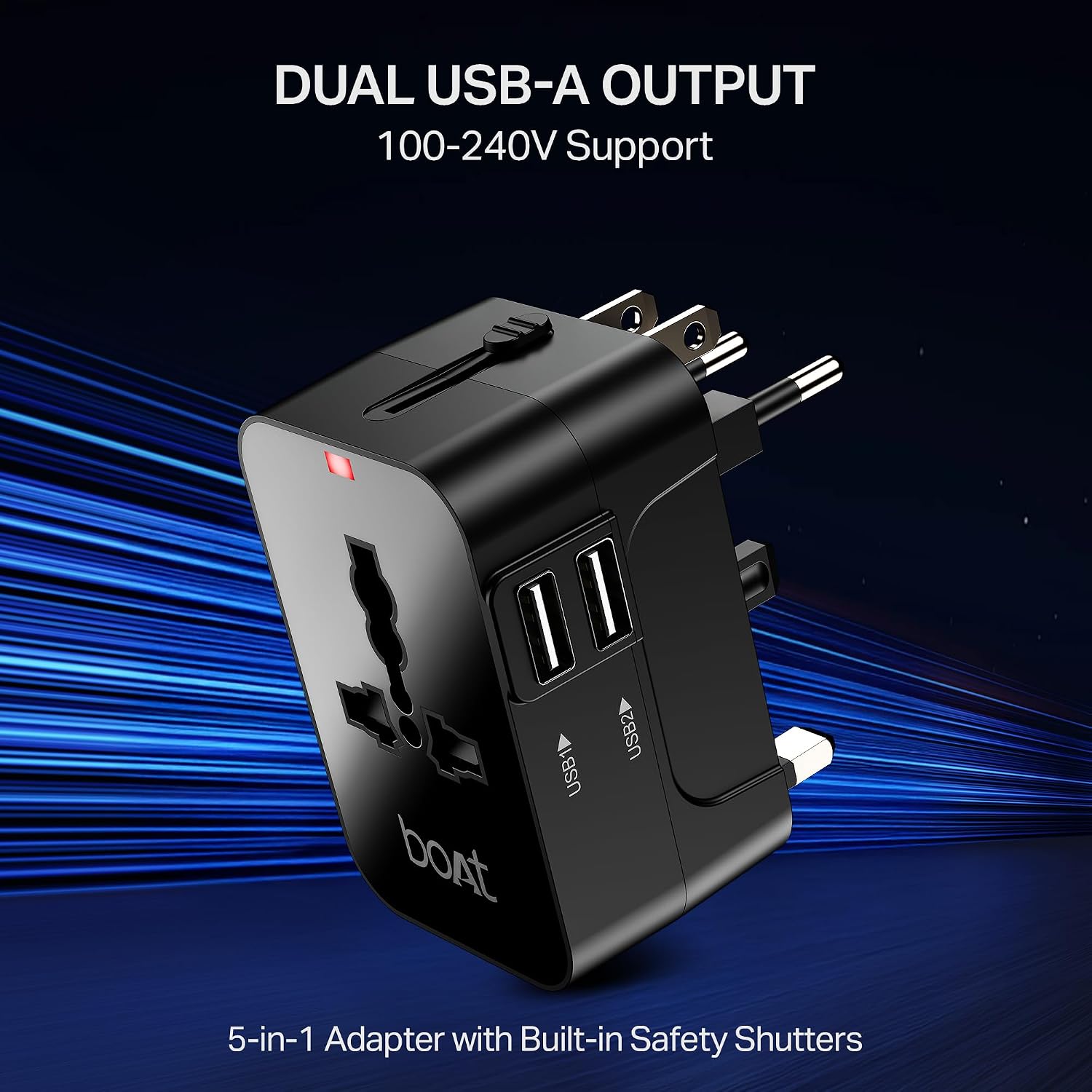 boAt Universal Travel Adapter C10 with US, UK, EU & AU Plug Types and 2 USB-A Ports – view 5