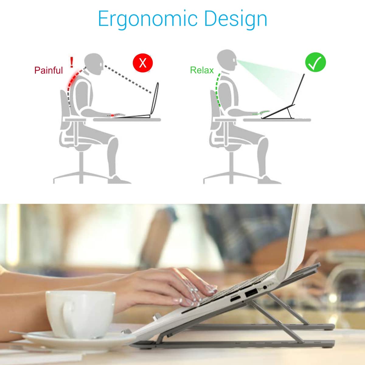 Portronics My Buddy K Portable Laptop Stand, Adjustable Height, Foldable, Grey – view 2