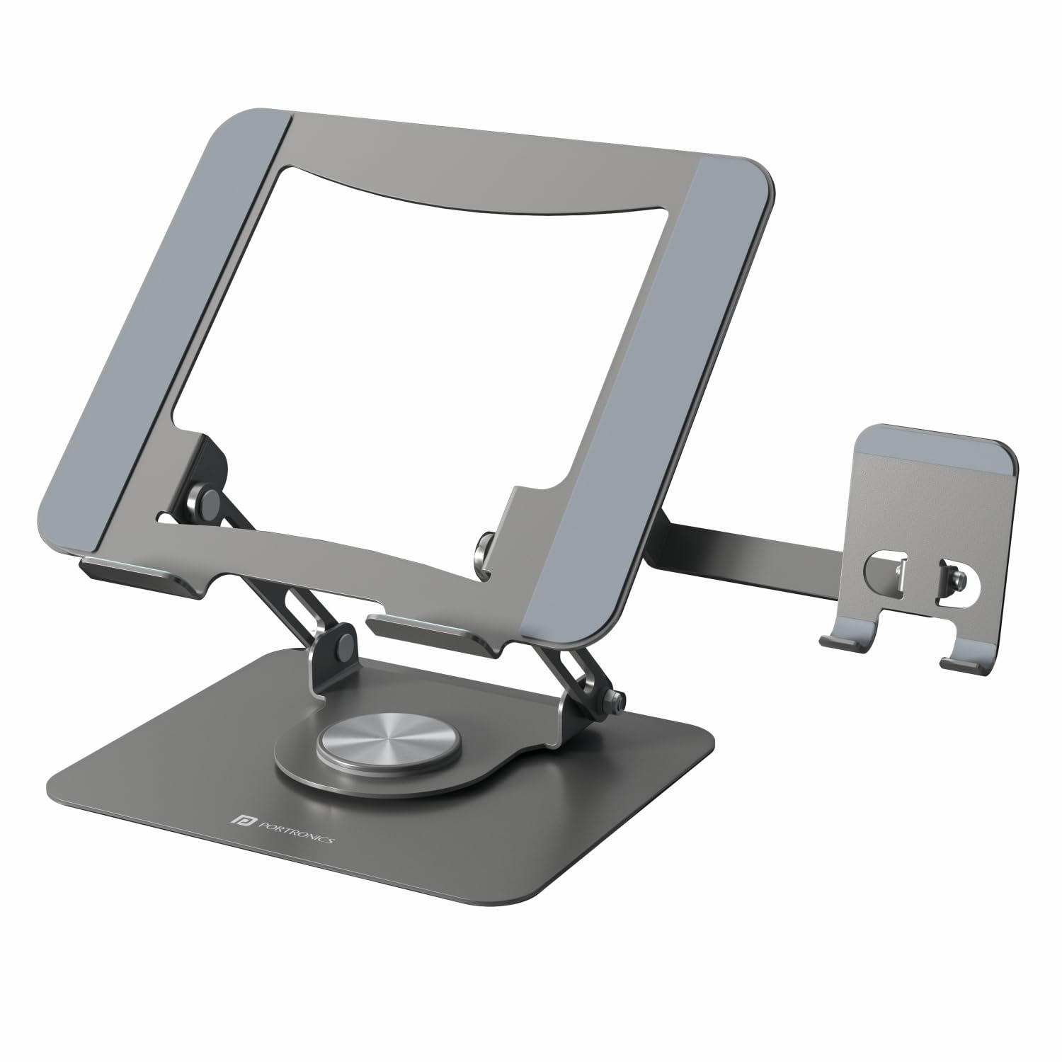 Portronics My Buddy K9 Pro 2-in-1 Laptop & Phone Stand with 360° Rotating Base, Adjustable Height & Angle, Foldable Metal Design, Heat Dissipation, Universal Fit for 10–15.6” Laptops