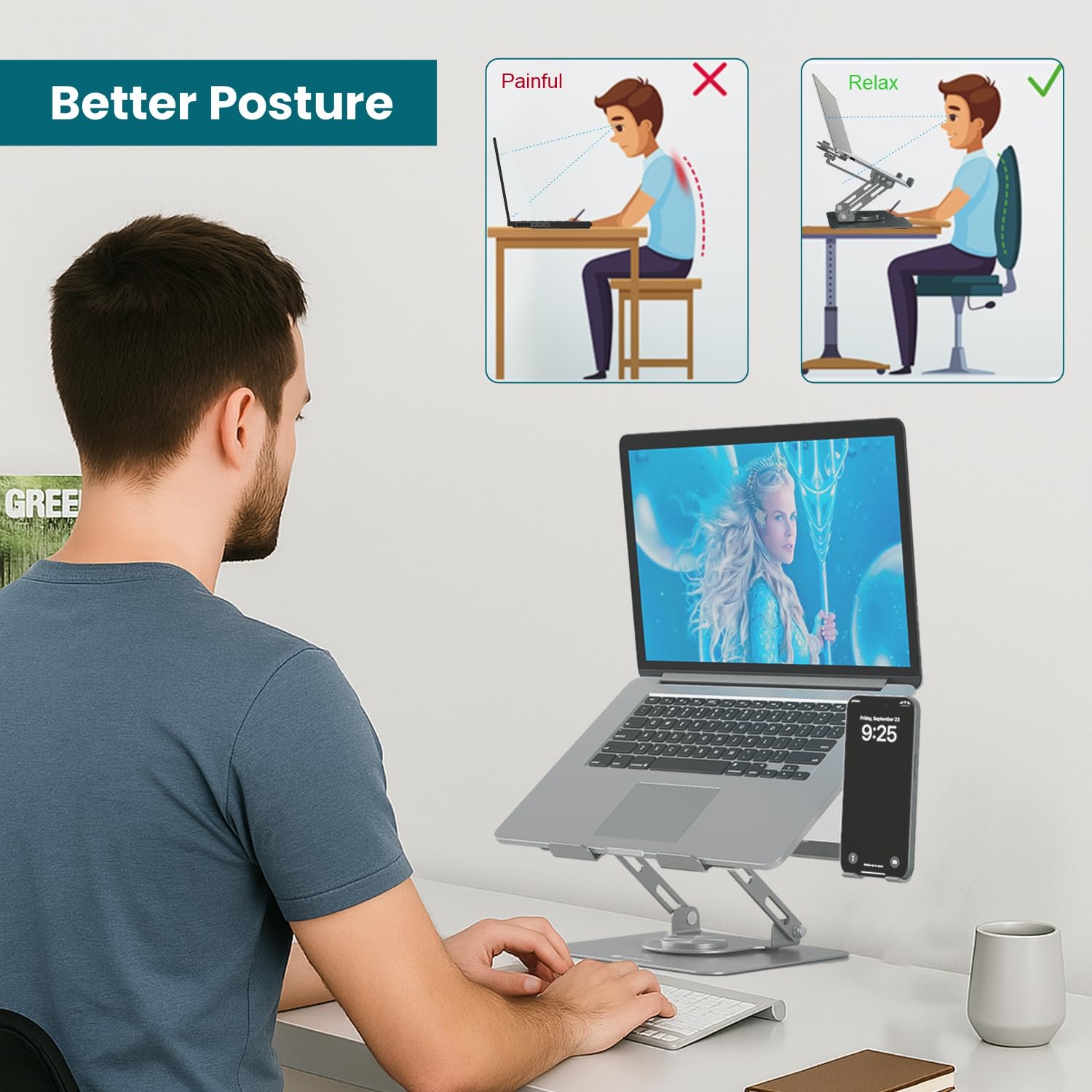 Portronics My Buddy K9 Pro 2-in-1 Laptop & Phone Stand with 360° Rotating Base, Adjustable Height & Angle, Foldable Metal Design – view 7