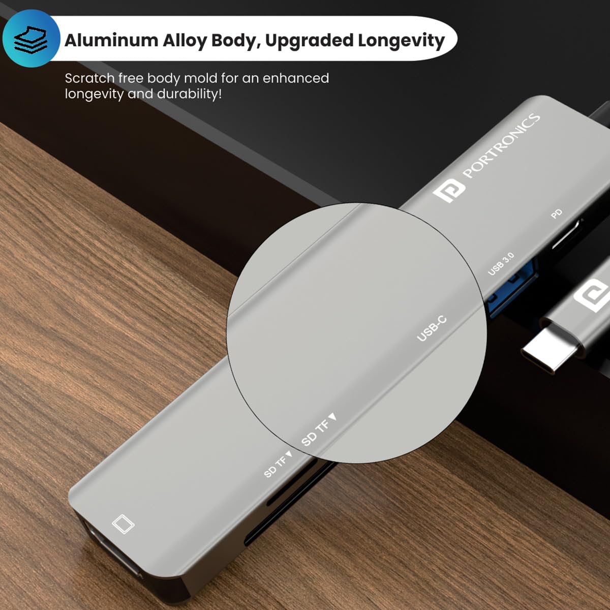 Portronics Mport 52 7-in-1 USB-C Hub Dock with 4K HDMI, 60W PD, SD/microSD, Grey – view 7