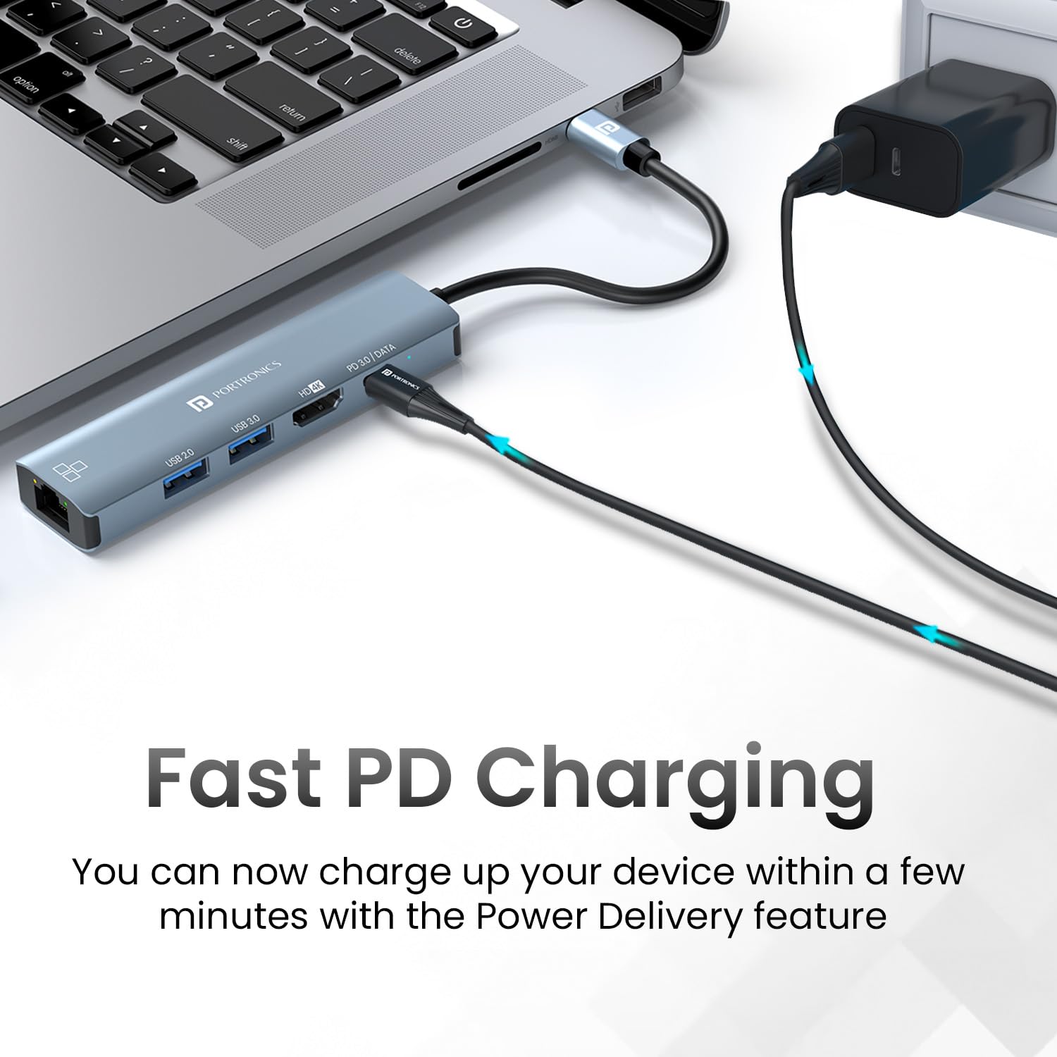 Portronics Mport 51 5-in-1 USB-C Hub Docking Station with RJ45 Ethernet, HDMI, USB 3.0, PD Quick Charge, 4K, Grey – view 5