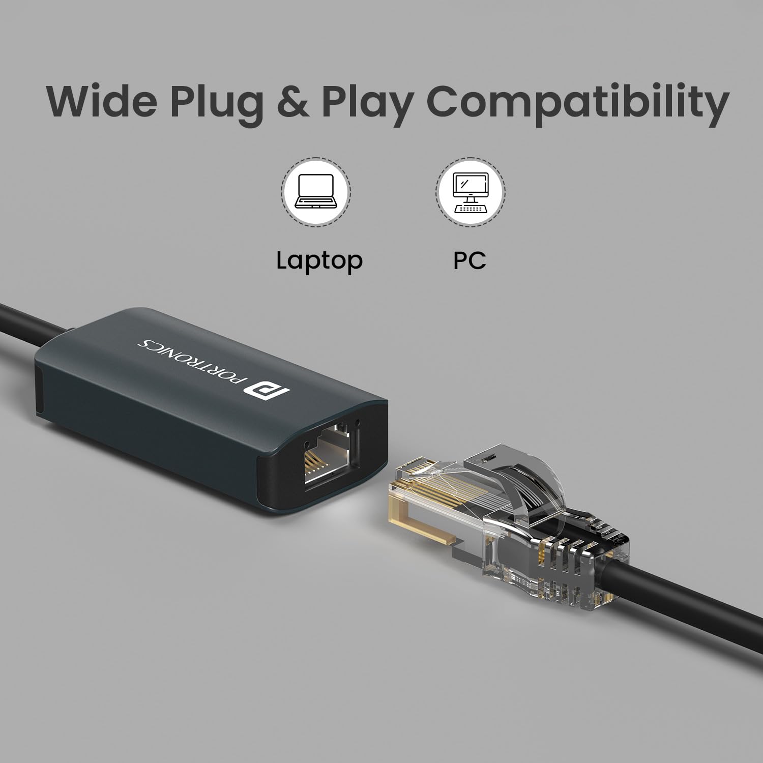 Portronics Mport X1 Gigabit Ethernet Adapter, USB-C + USB-A to RJ45, Grey – view 5