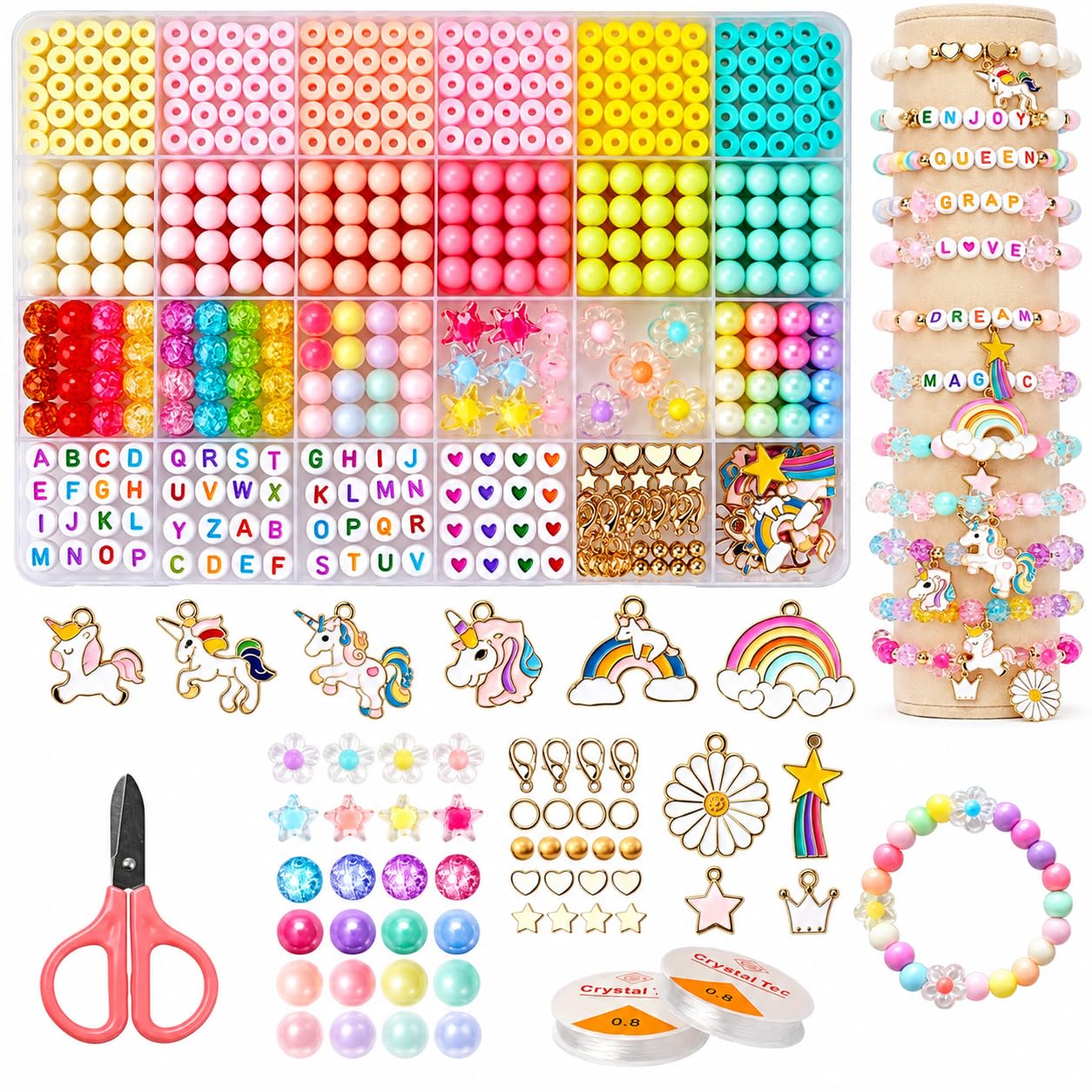 Style Keepers Unicorn Bracelet Making Kit for Girls | DIY Jewellery Craft Set with Colourful Beads, Letter Beads, Cute Charms & Elastic String | Creative Art & Craft Gift for Kids | DIY Girls Jewellery Making Set