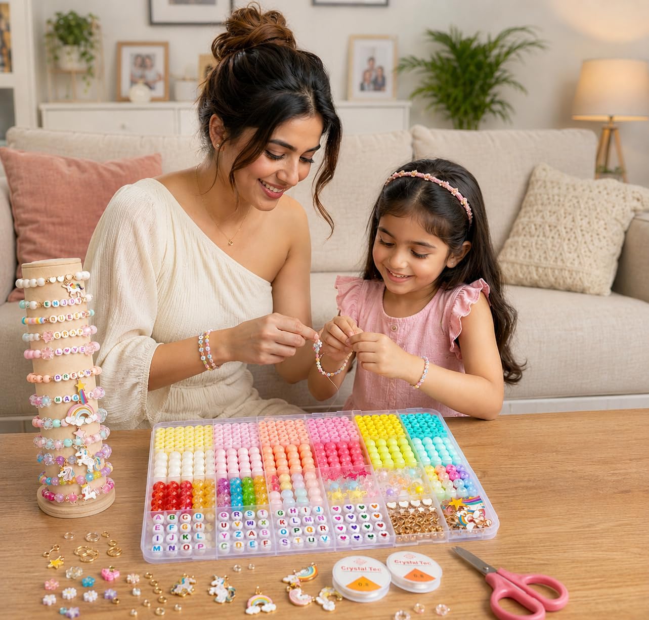 curve creation Bracelet Making Kit for Girls with Clay Beads, Letter Beads, Unicorn & Rainbow Charms – view 6
