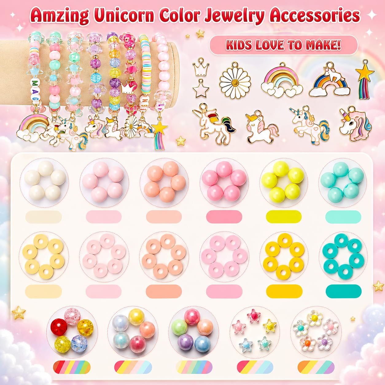 curve creation Bracelet Making Kit for Girls with Clay Beads, Letter Beads, Unicorn & Rainbow Charms – view 4