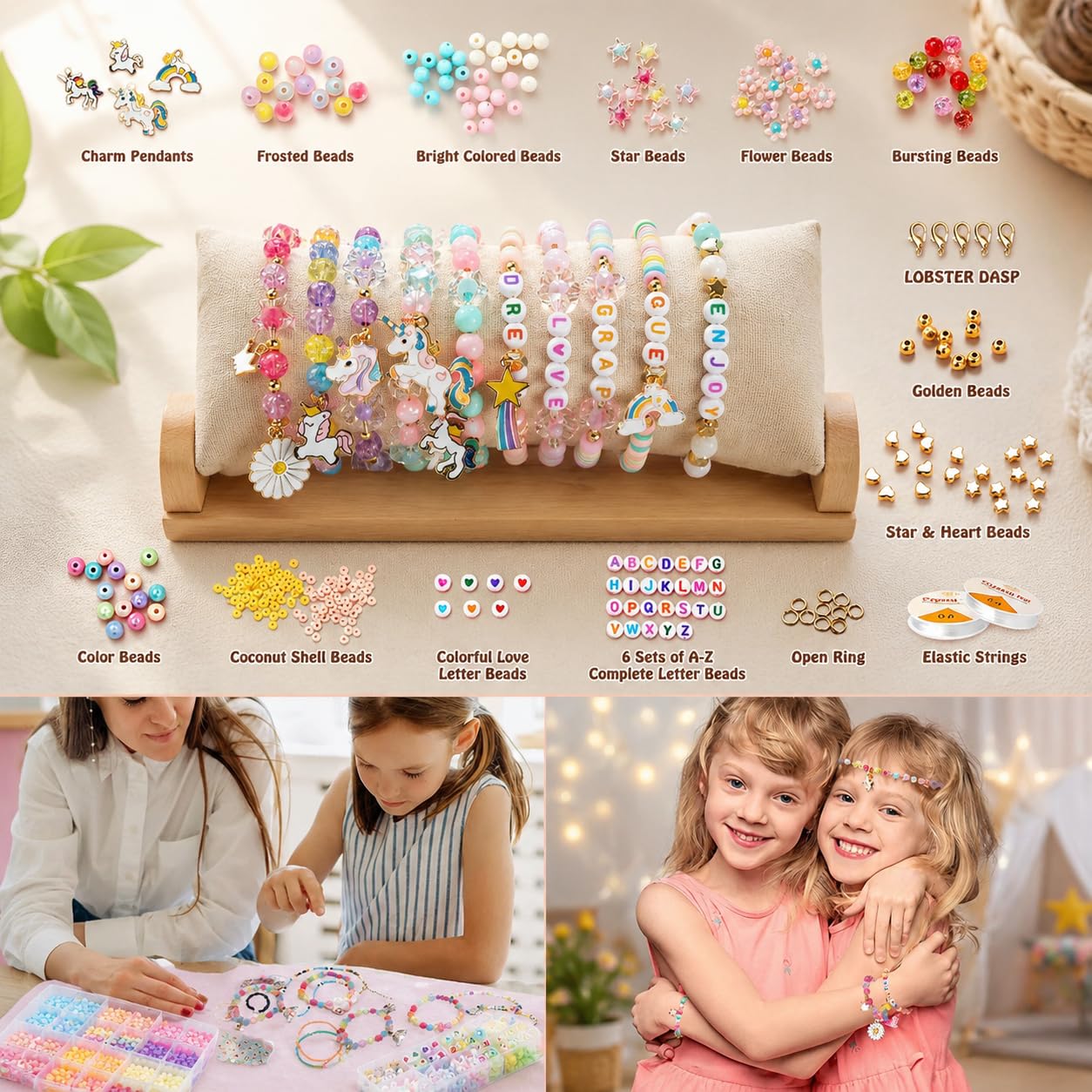 curve creation Bracelet Making Kit for Girls with Clay Beads, Letter Beads, Unicorn & Rainbow Charms – view 8