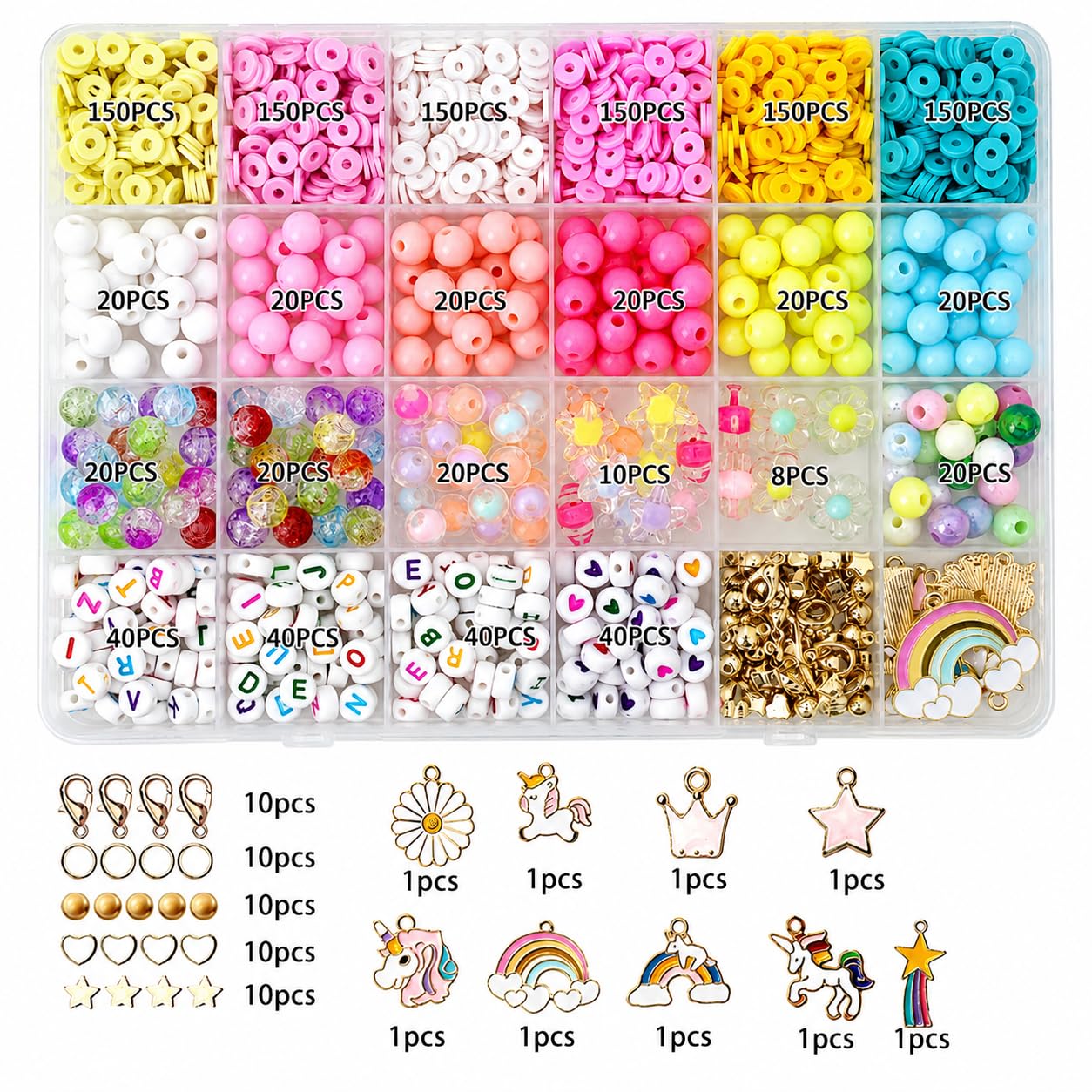 curve creation Bracelet Making Kit for Girls with Clay Beads, Letter Beads, Unicorn & Rainbow Charms – view 3