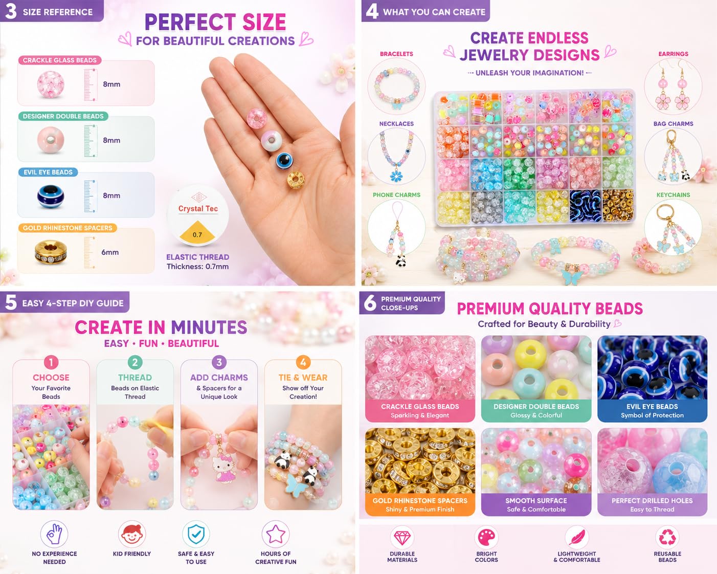 Ambitieux DIY Bracelet Making Kit - 575+ Beads Jewelry Set, Crackle – view 3