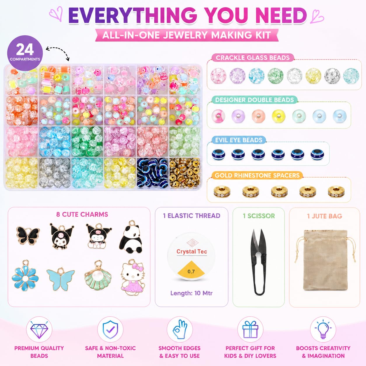 Ambitieux DIY Bracelet Making Kit - 575+ Beads Jewelry Set, Crackle – view 2