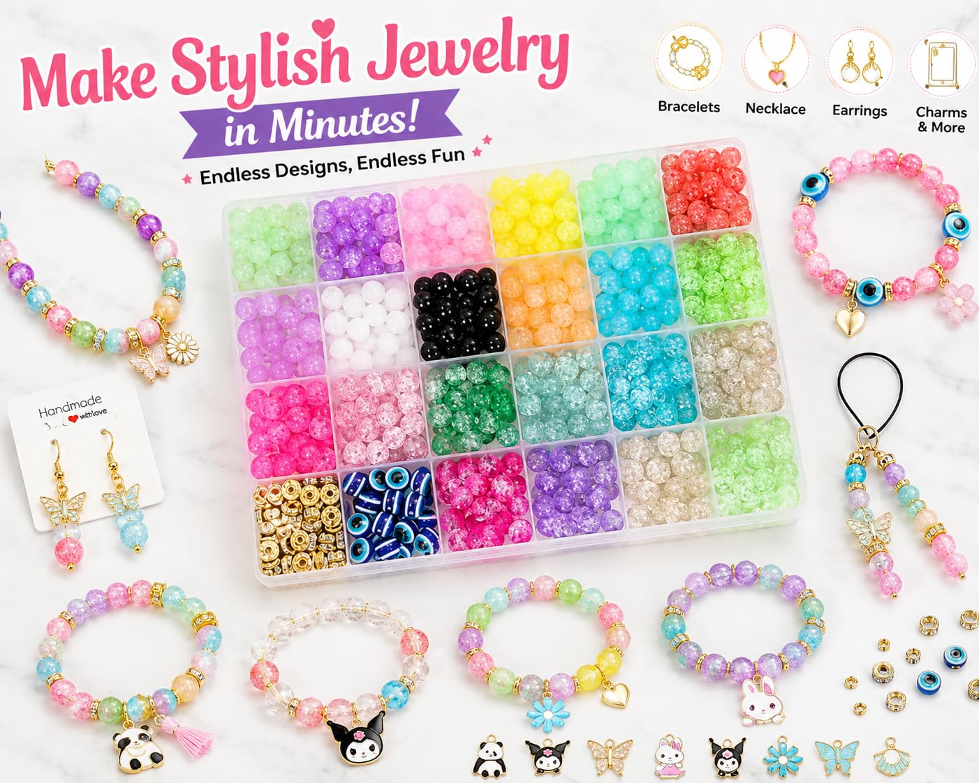 Ambitieux Kids DIY Bracelet Making Kit with Colorful Beads, Charms & Accessories – view 2