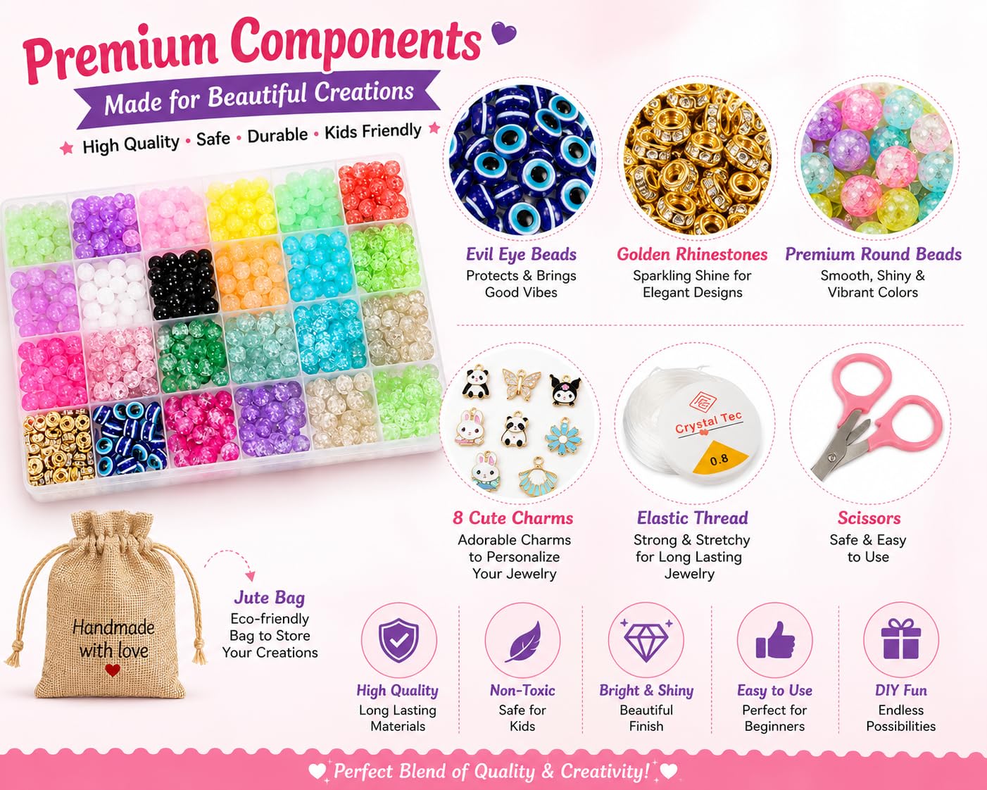 Ambitieux Kids DIY Bracelet Making Kit with Colorful Beads, Charms & Accessories – view 5