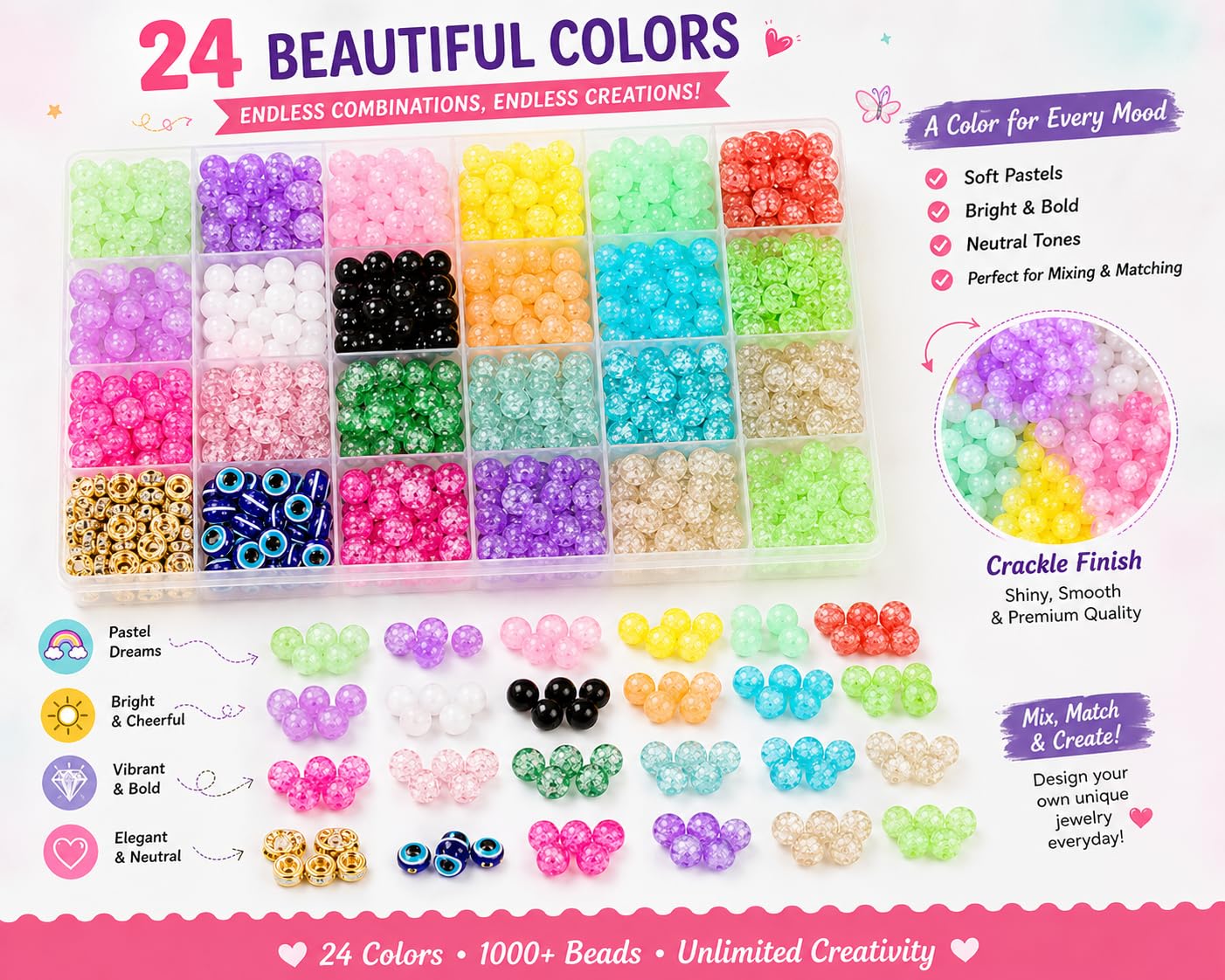 Ambitieux Kids DIY Bracelet Making Kit with Colorful Beads, Charms & Accessories – view 3