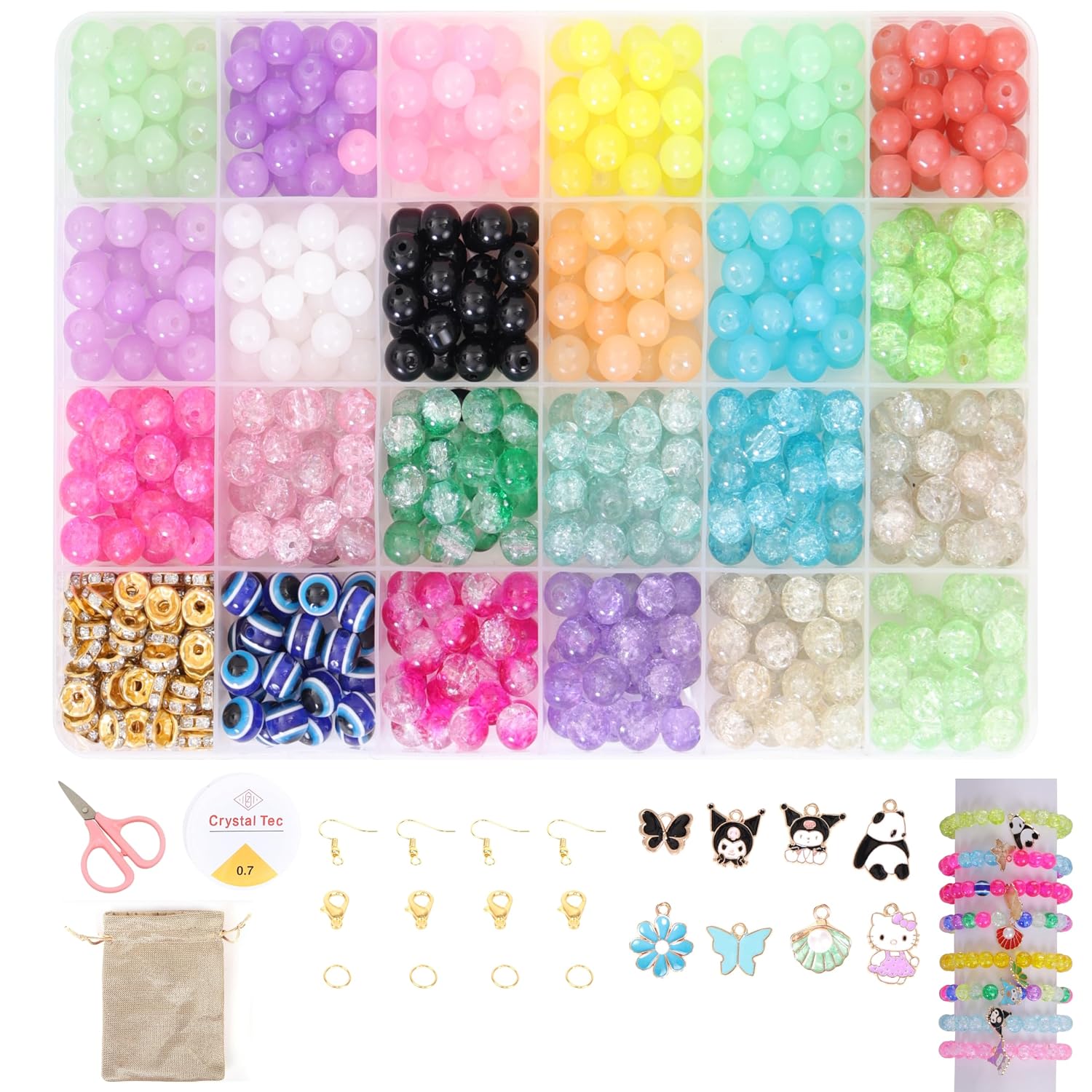 Ambitieux Children Jewelry Making Craft Bracelet Kits set for Kids - DIY 24 Compartment Box, 400+ Colorful Beads, Ear Hangings, Lobster Locks & Rings , 8 Pcs of Charms With Accessories - Birthday Gift for Girls 4 5 6 7 Years Packed in a sturdy corrugated 