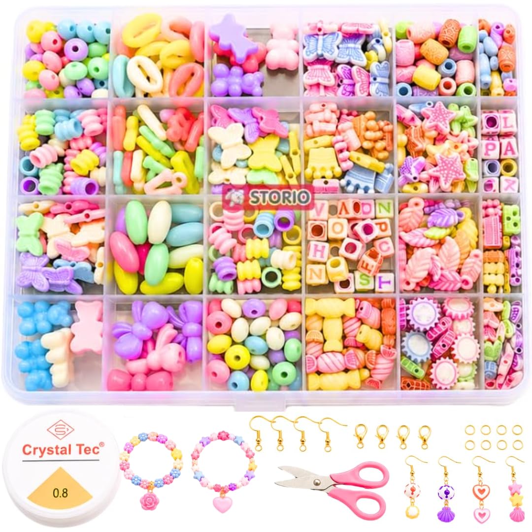 Storio Bracelet Making Kit for Girls, DIY Jewelry Making Kit with Beads, Charms, Elastic String & Scissors, Friendship Bracelet Kit, Arts & Crafts Gift for Girls Age 7 8 9 10 11 12 13 14 Years