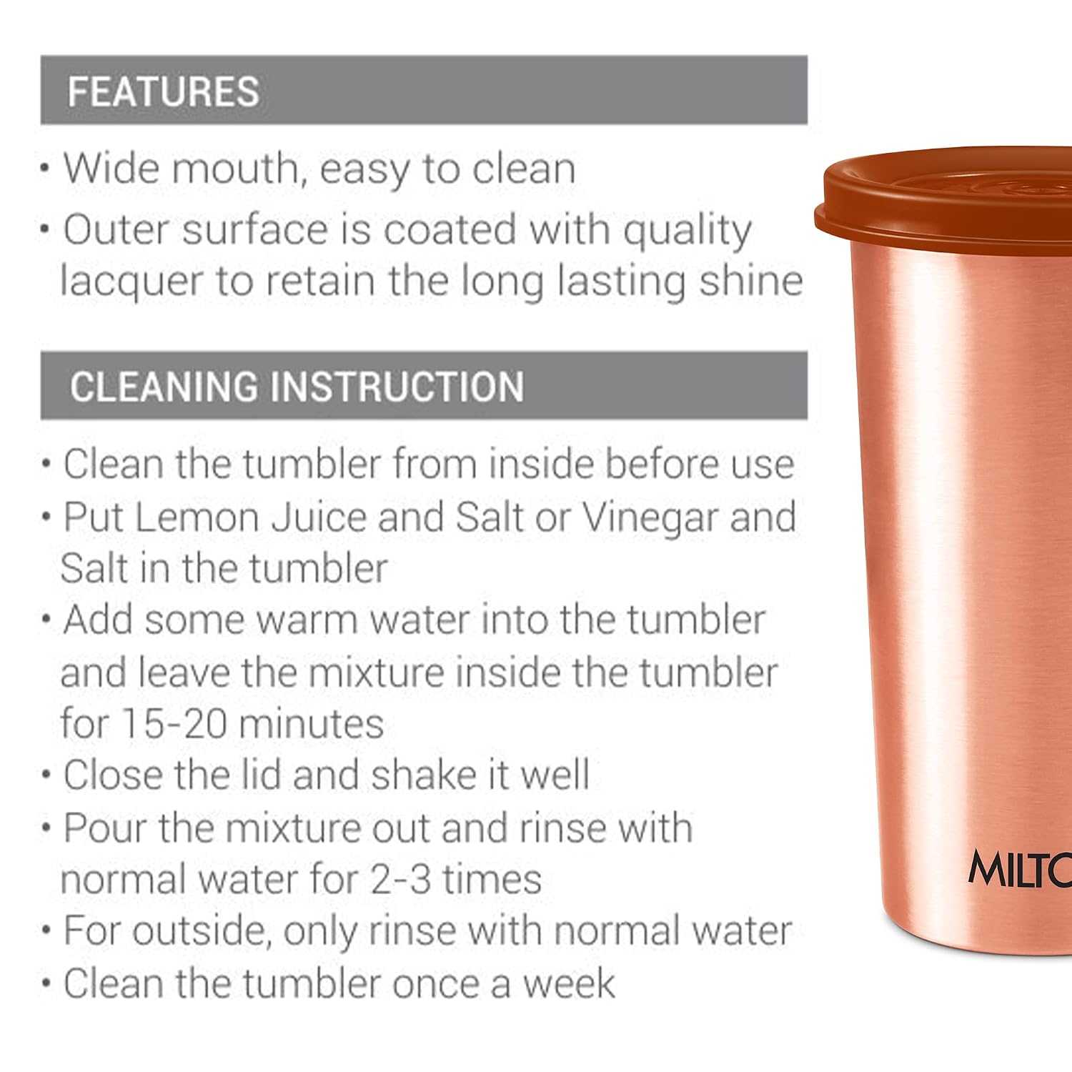 MILTON Copper Tumbler with Lid, 480 ml – view 6