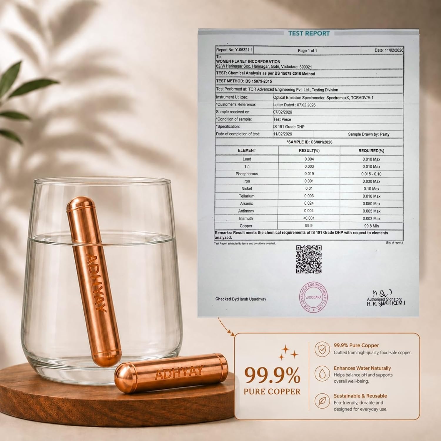 ADHYAY Copper Stem Water Enhancer, 99.9% Pure Unpolished Food-Grade Copper Sticks, Set of 2 – view 7