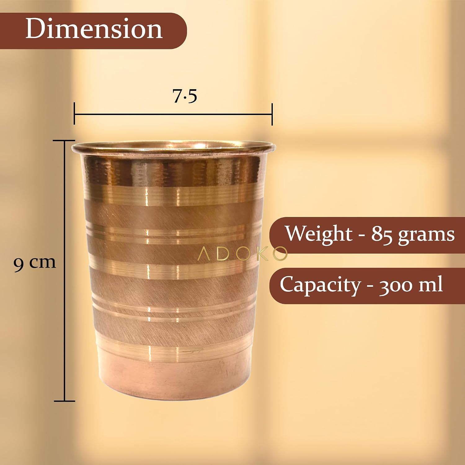 Adoko Pure Copper Tumbler 300 ml Set of 2 – view 5