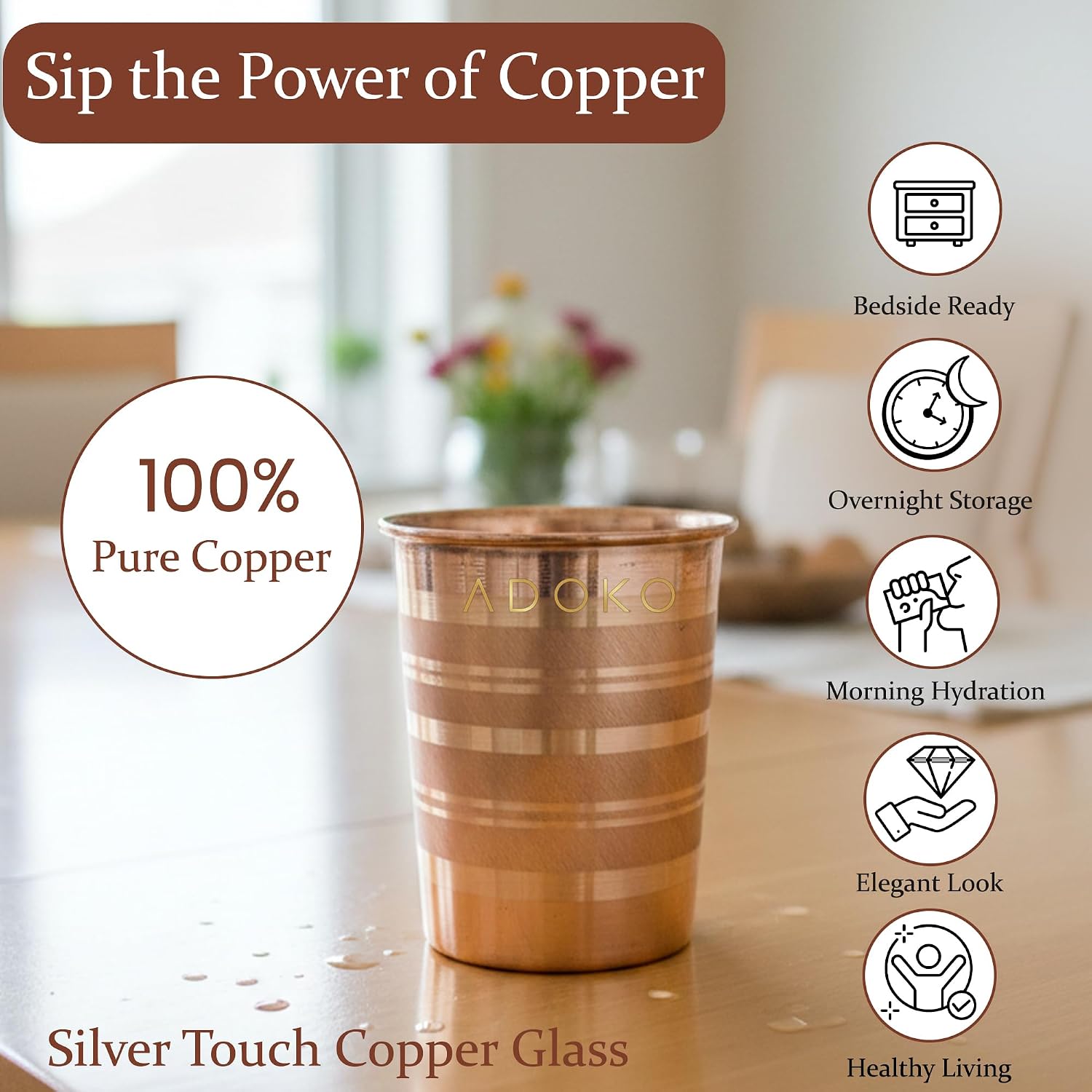 Adoko Pure Copper Tumbler 300 ml Set of 2 – view 2