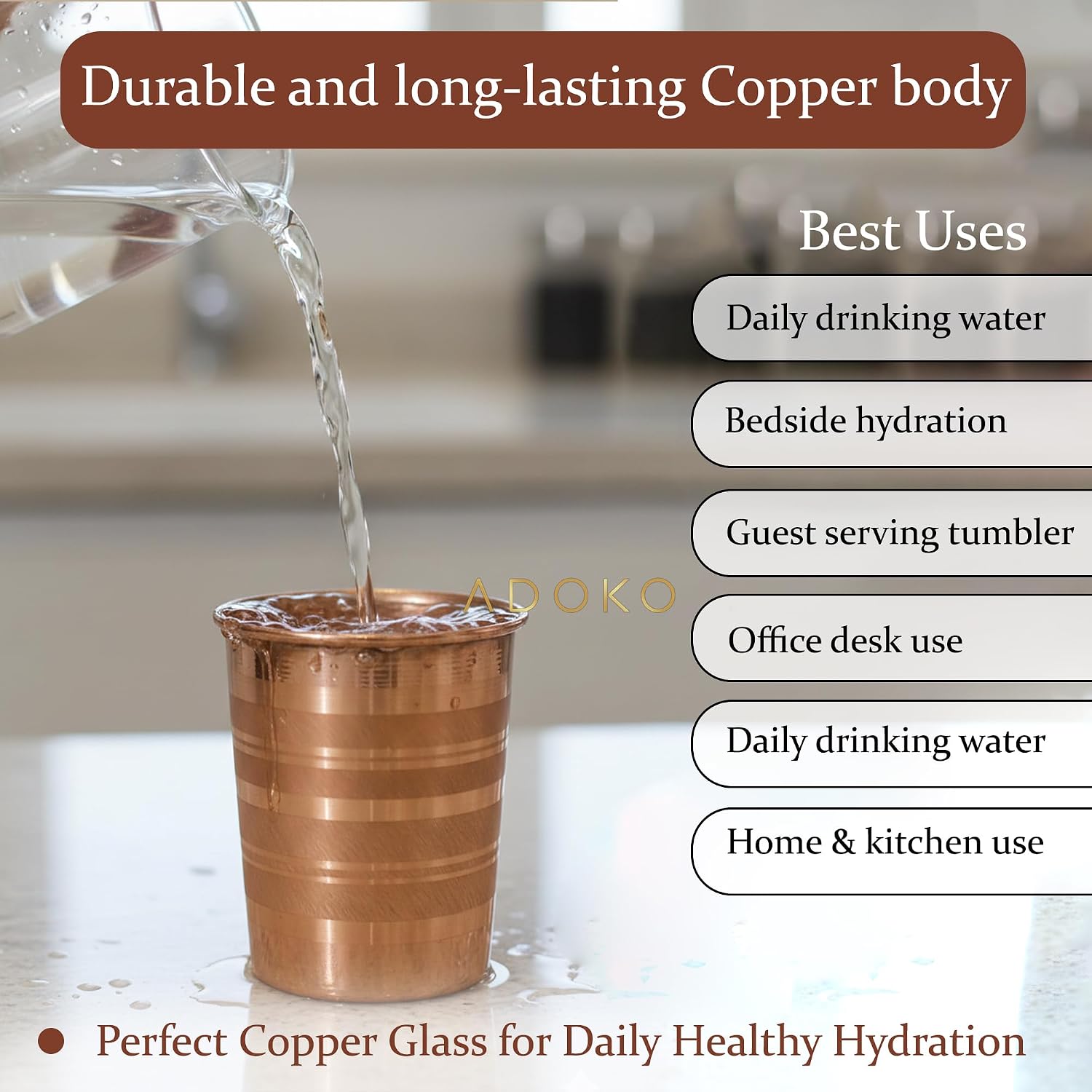 Adoko Pure Copper Tumbler 300 ml Set of 2 – view 4