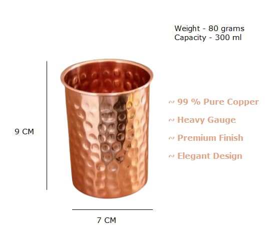 Adoko 100% Pure Copper Hammered Tumbler 300 ml Set of 2 – view 6