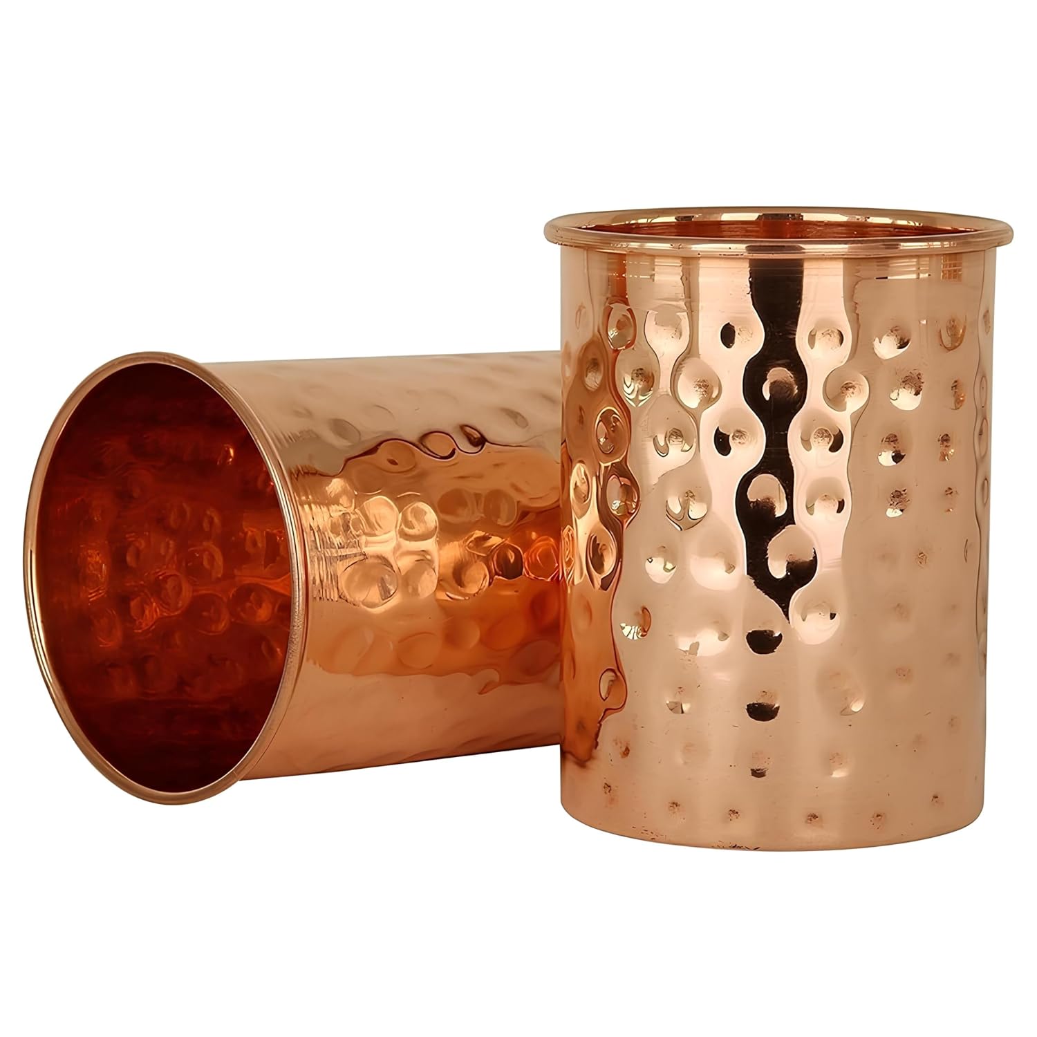 100% Pure Copper Hammered Tumbler 300ml | Ayurvedic Drinking Glass for Water | Traditional Handcrafted Copper Utensil – 2Pcs Set