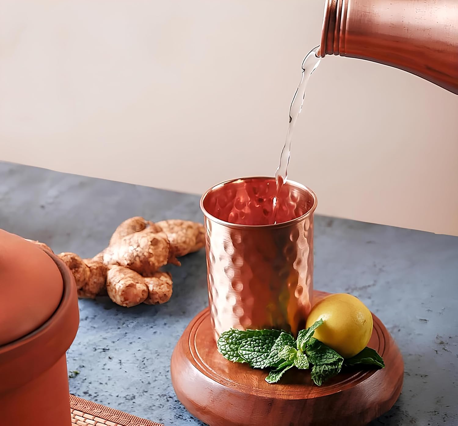 Adoko 100% Pure Copper Hammered Tumbler 300 ml Set of 2 – view 3
