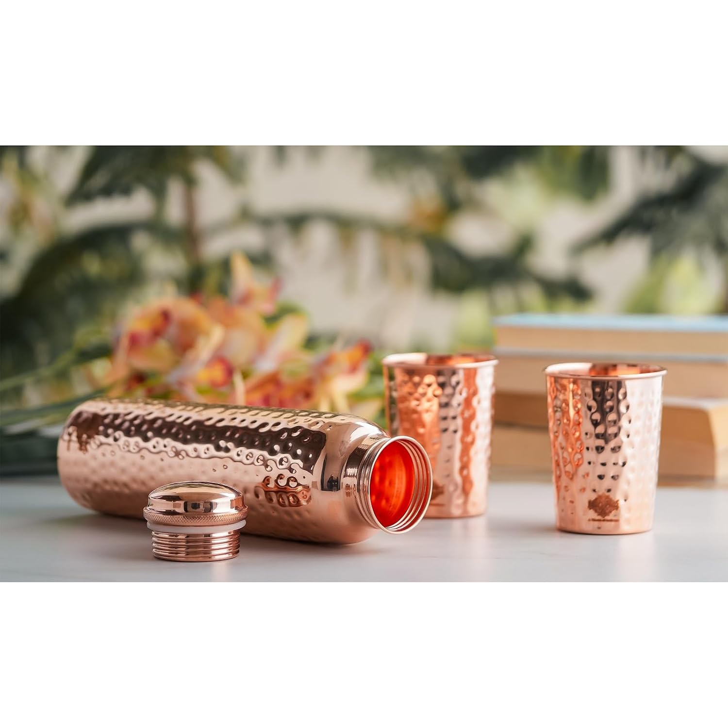 INDIAN ART VILLA Pure Copper Hammered Drinkware Gift Set with 1 Bottle, 2 Glasses & Blue Box – view 3