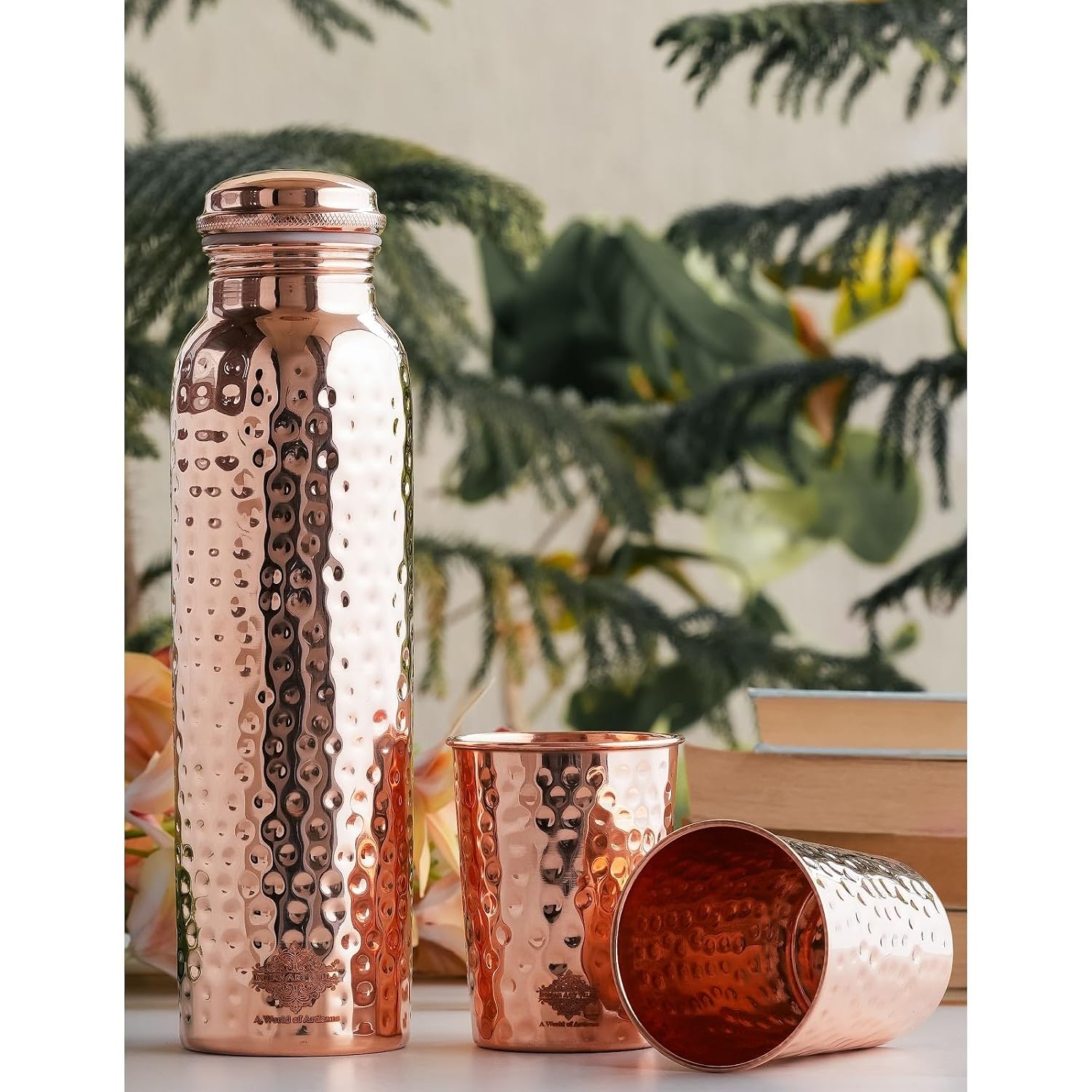 INDIAN ART VILLA Pure Copper Hammered Drinkware Gift Set with 1 Bottle, 2 Glasses & Blue Box – view 2