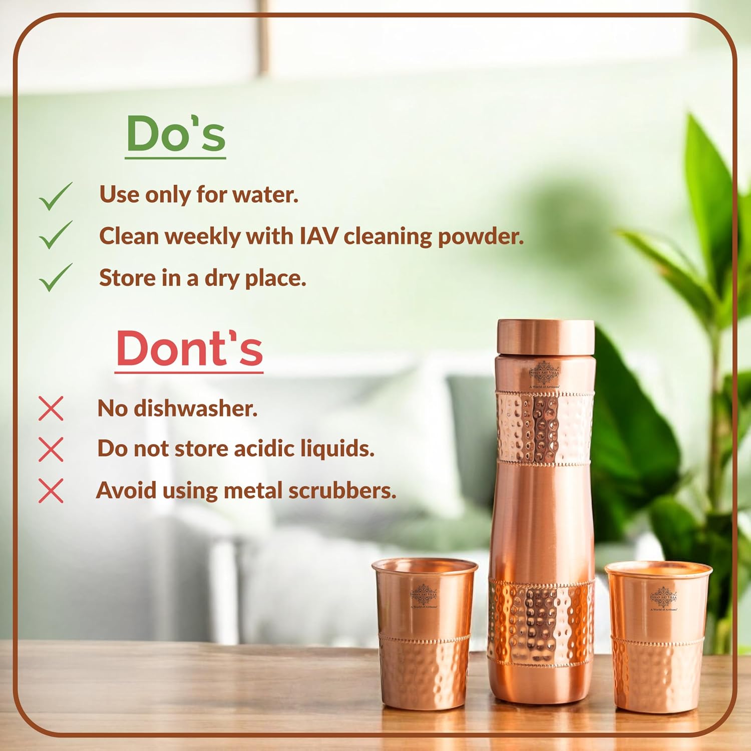 Indian Art Villa Pure Copper Drinkware Gift Set with 1 Bottle, 2 Glasses & Royal Blue Box, 1 L – view 9