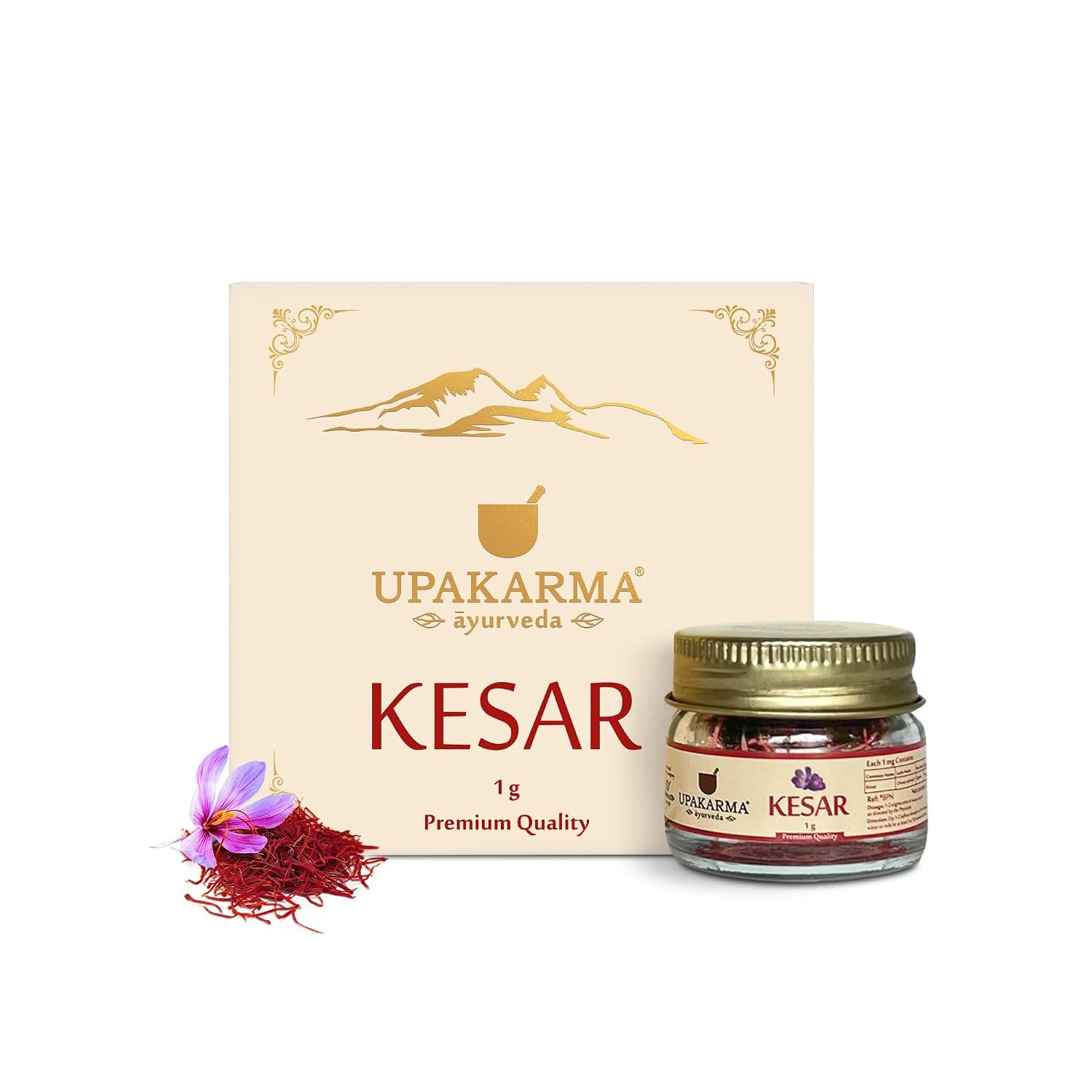 UPAKARMA Kashmiri Kesar Saffron Original 1gram - Premium A+++ Grade in Gift Box, 100% Pure, Handpicked for Flavor & Aroma, Ideal for Cooking & Sweets - Pack of 1