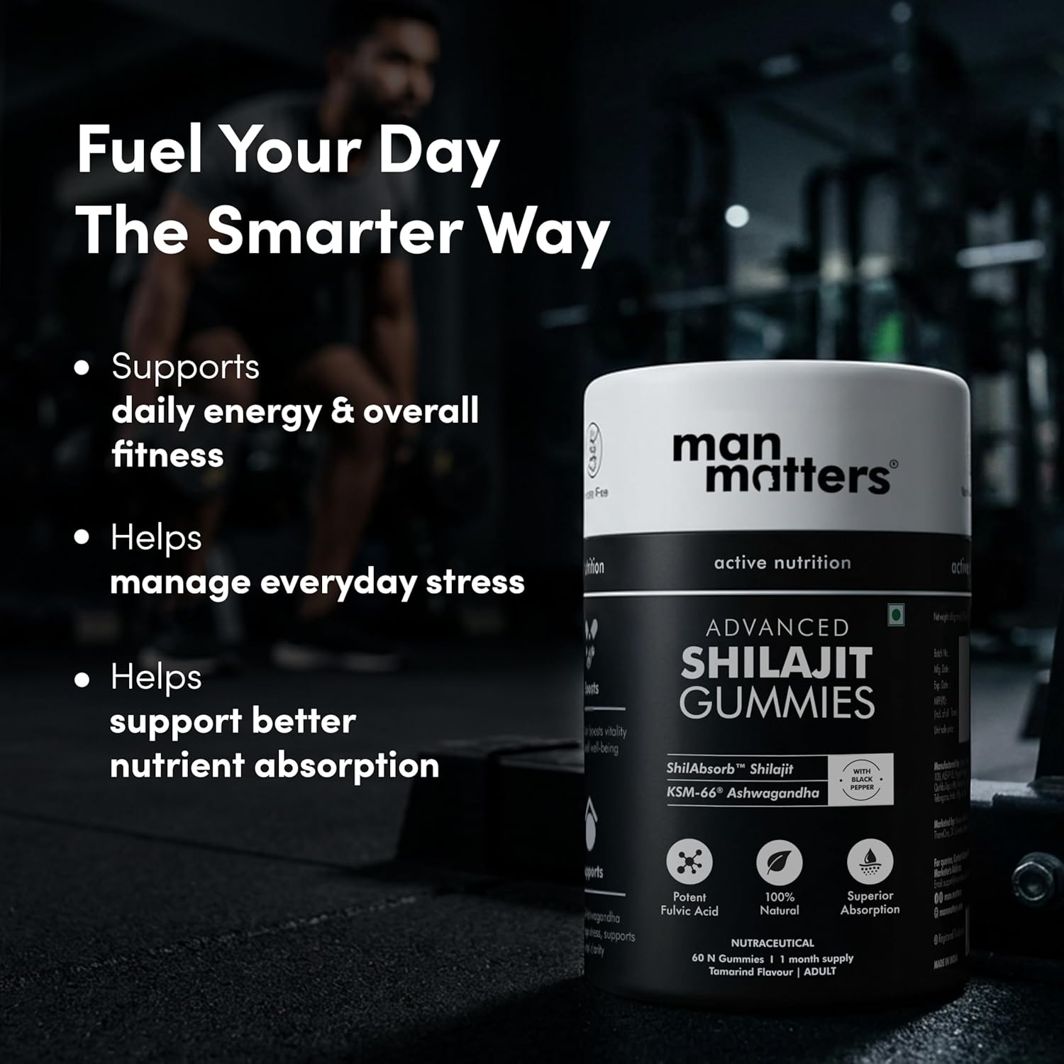 Man Matters Pure Shilajit Gummies with Fulvic Acid & KSM-66 Ashwagandha - 60 Count – view 2