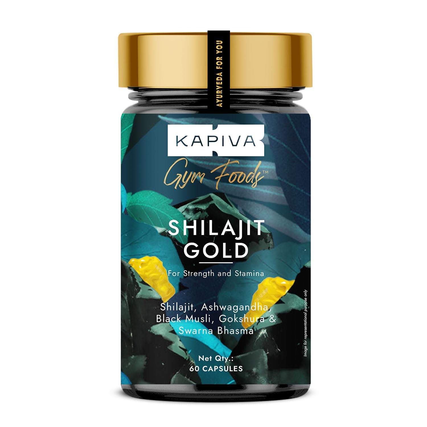 Kapiva Shilajit/Shilajeet Gold 60 Capsules | Contains 24 Carat Gold | For Stamina Muscle Growth & Energy | Ashwagandha Gokshura Safed Musali & Other Action Herbs & 100% Ayurvedic