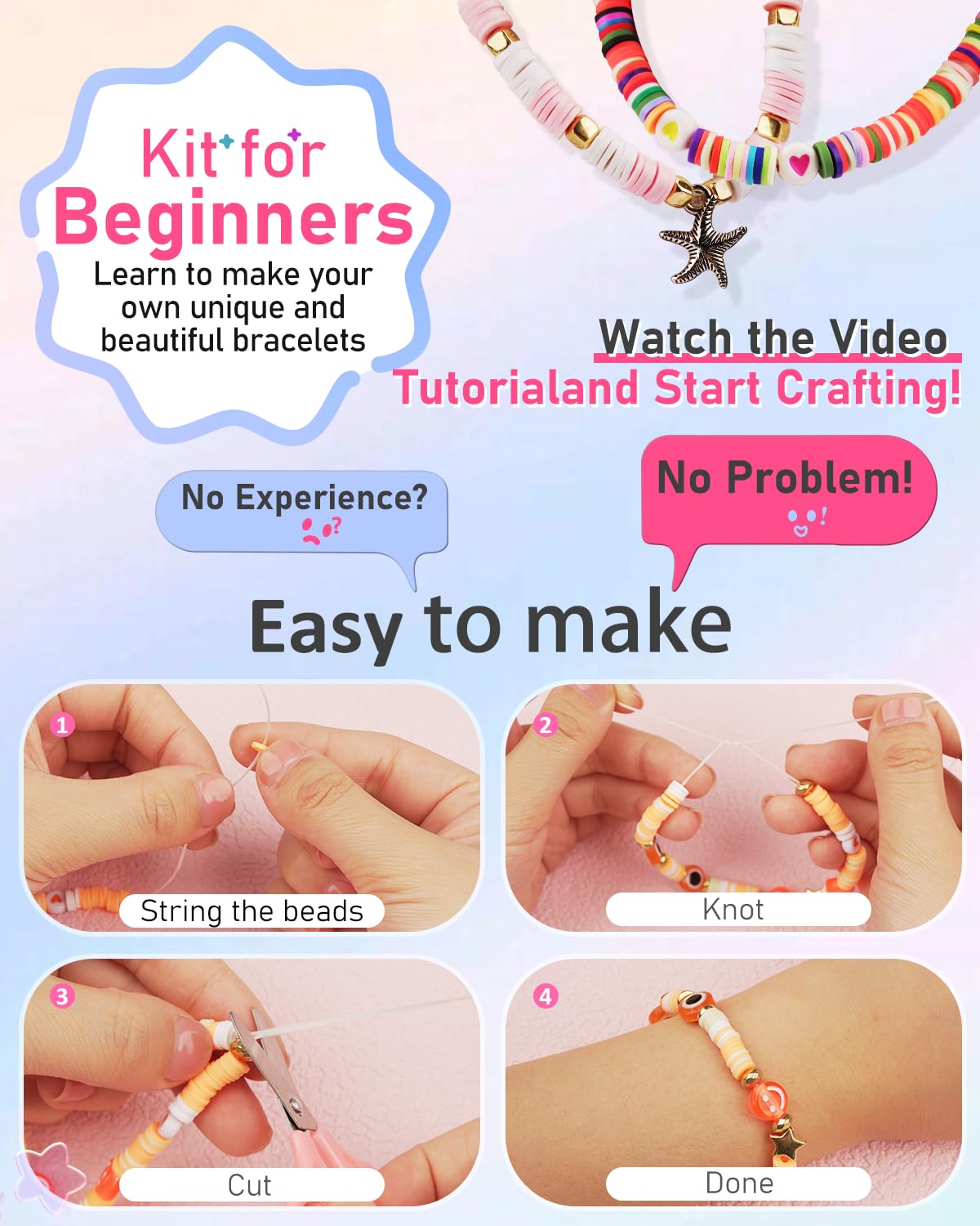 Mio Angle Friendship Bracelet Making Kit, Multicolor Clay Bead Jewelry Set with Charms for Ages 6-13 – view 2
